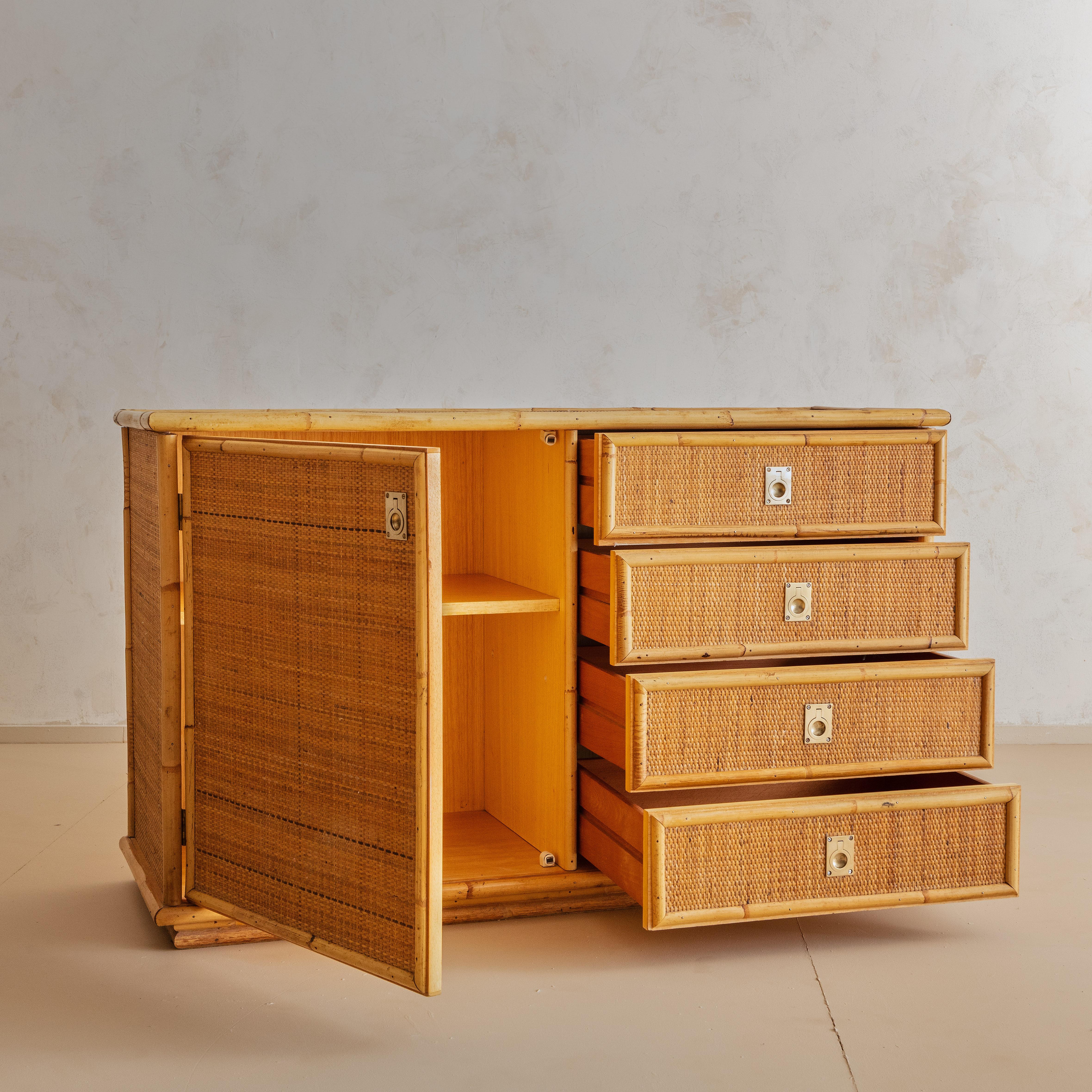 Italian Bamboo and Rattan Dresser, 1970s In Good Condition In Chicago, IL
