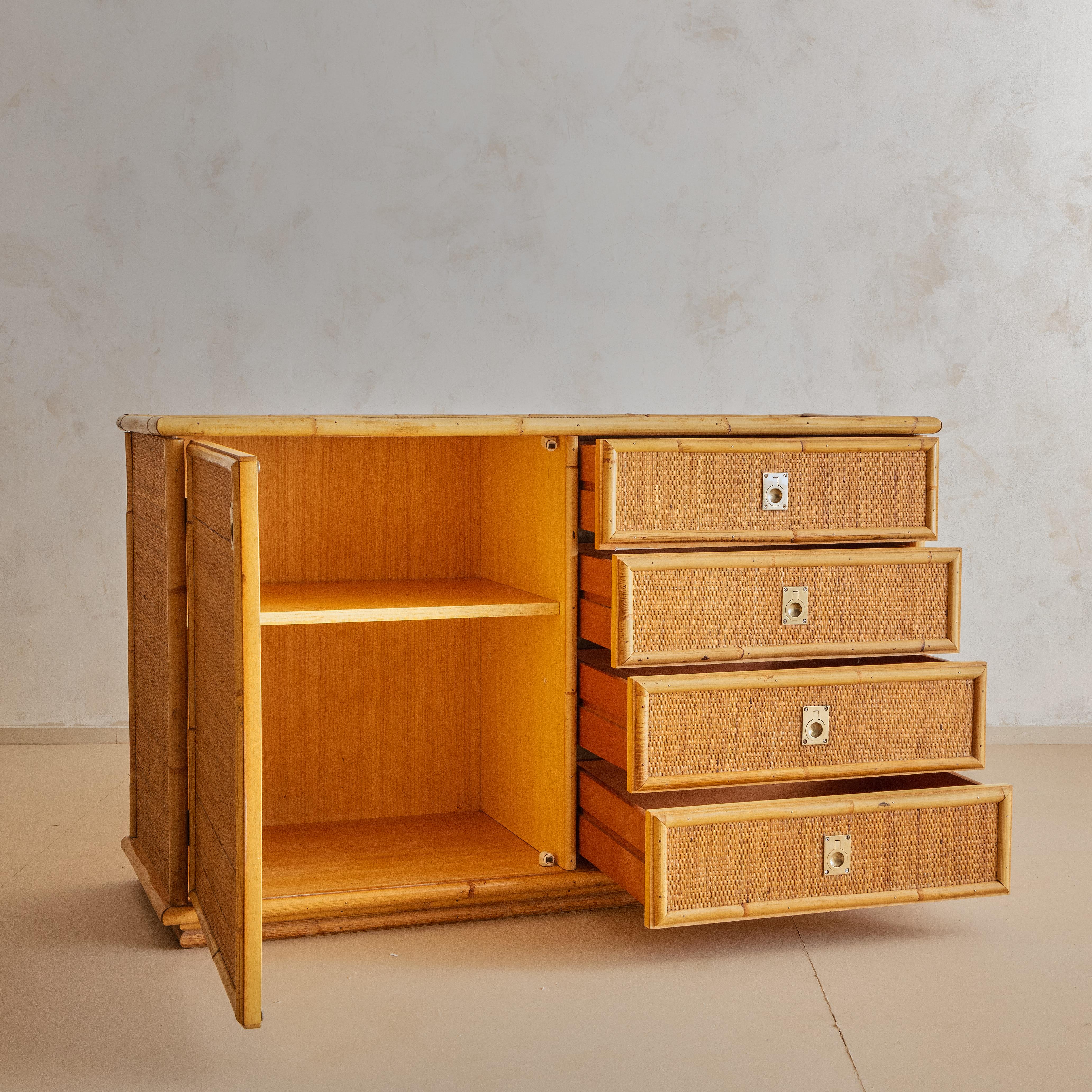 Late 20th Century Italian Bamboo and Rattan Dresser, 1970s