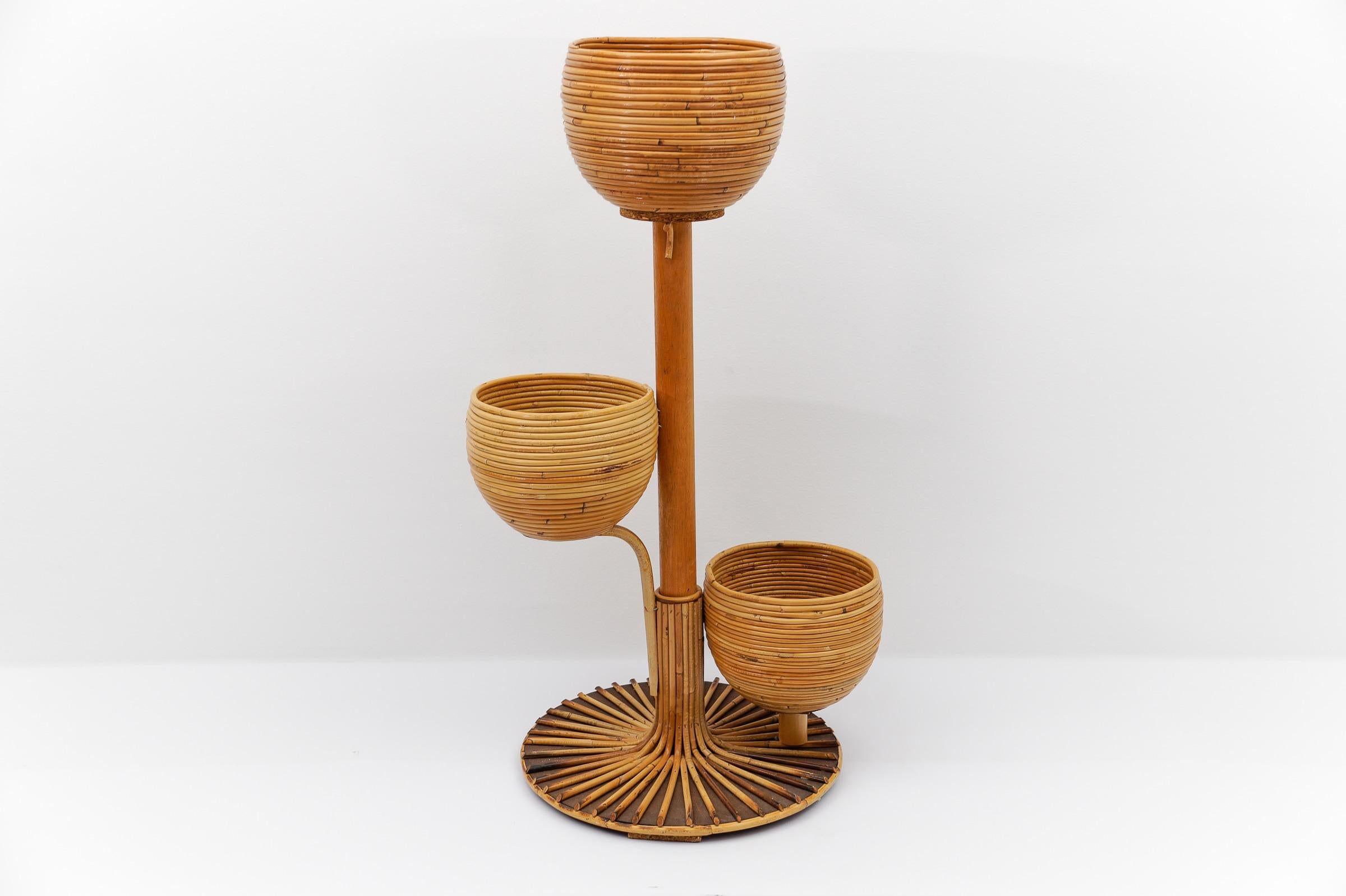 Mid-Century moderno Portafiori o portapiante italiano in bambù e rattan, anni '50 in vendita