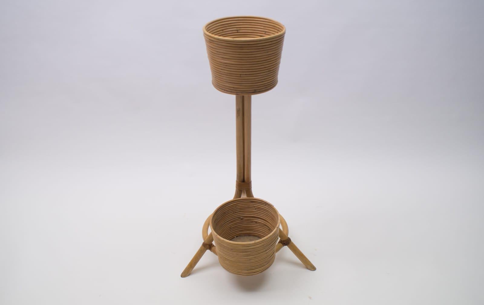 Mid-20th Century Italian Bamboo and Rattan Flower Stand or Plant Holder, 1950s For Sale
