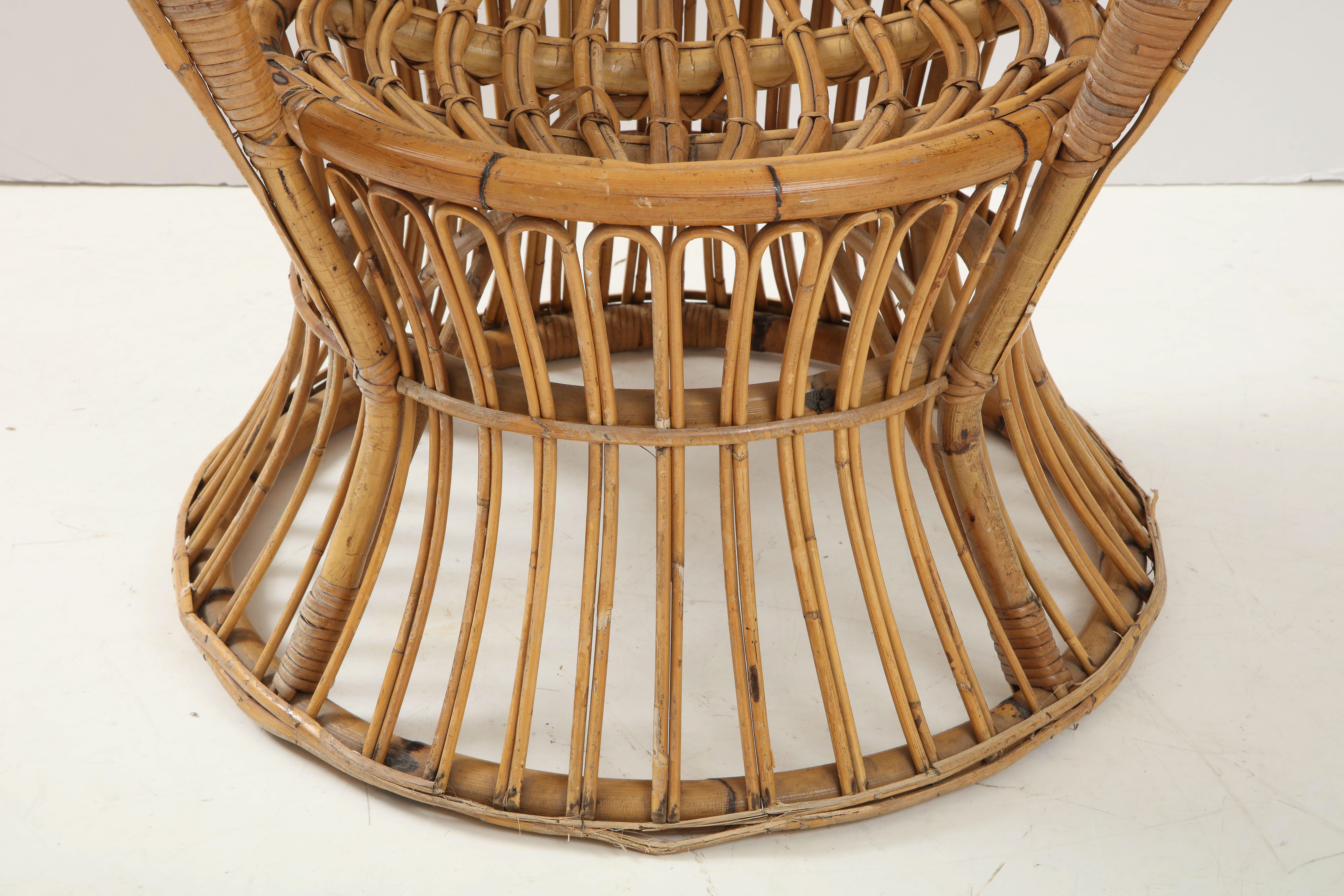 Italian Bamboo and Rattan High Back Armchair In Fair Condition In New York, NY