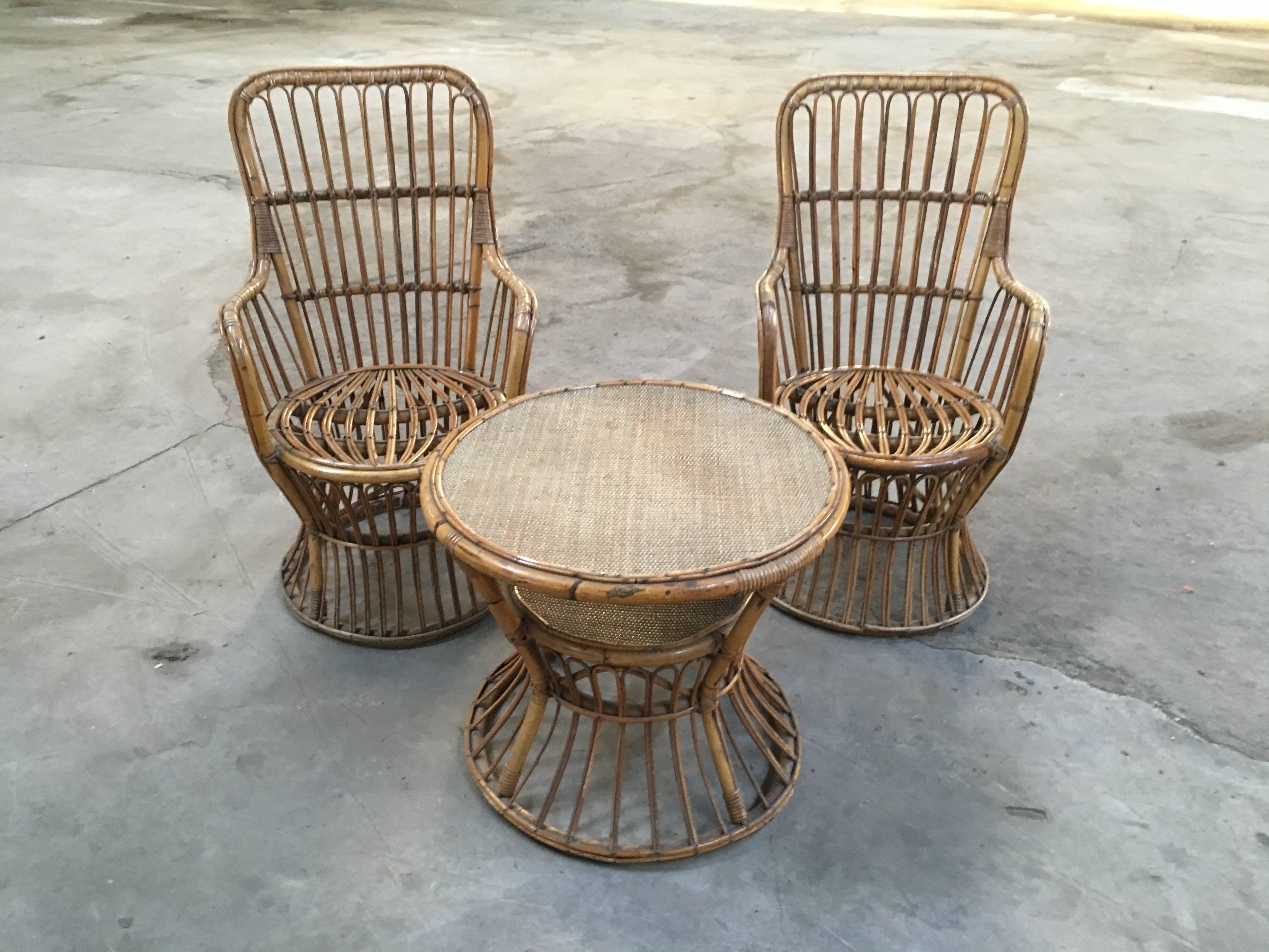 Italian Bamboo and Rattan Living Room Set from 1950s 5