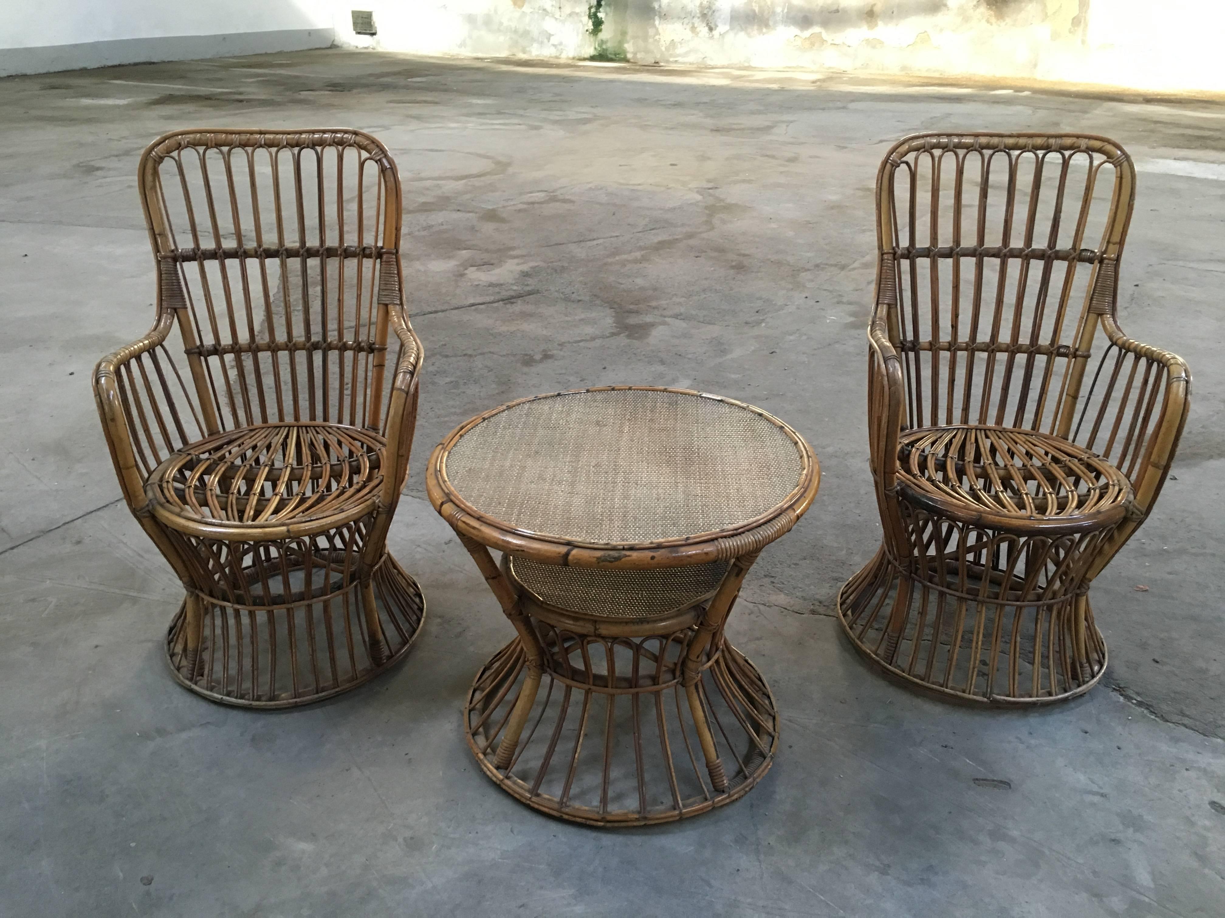 Italian Bamboo and Rattan Living Room Set from 1950s 4