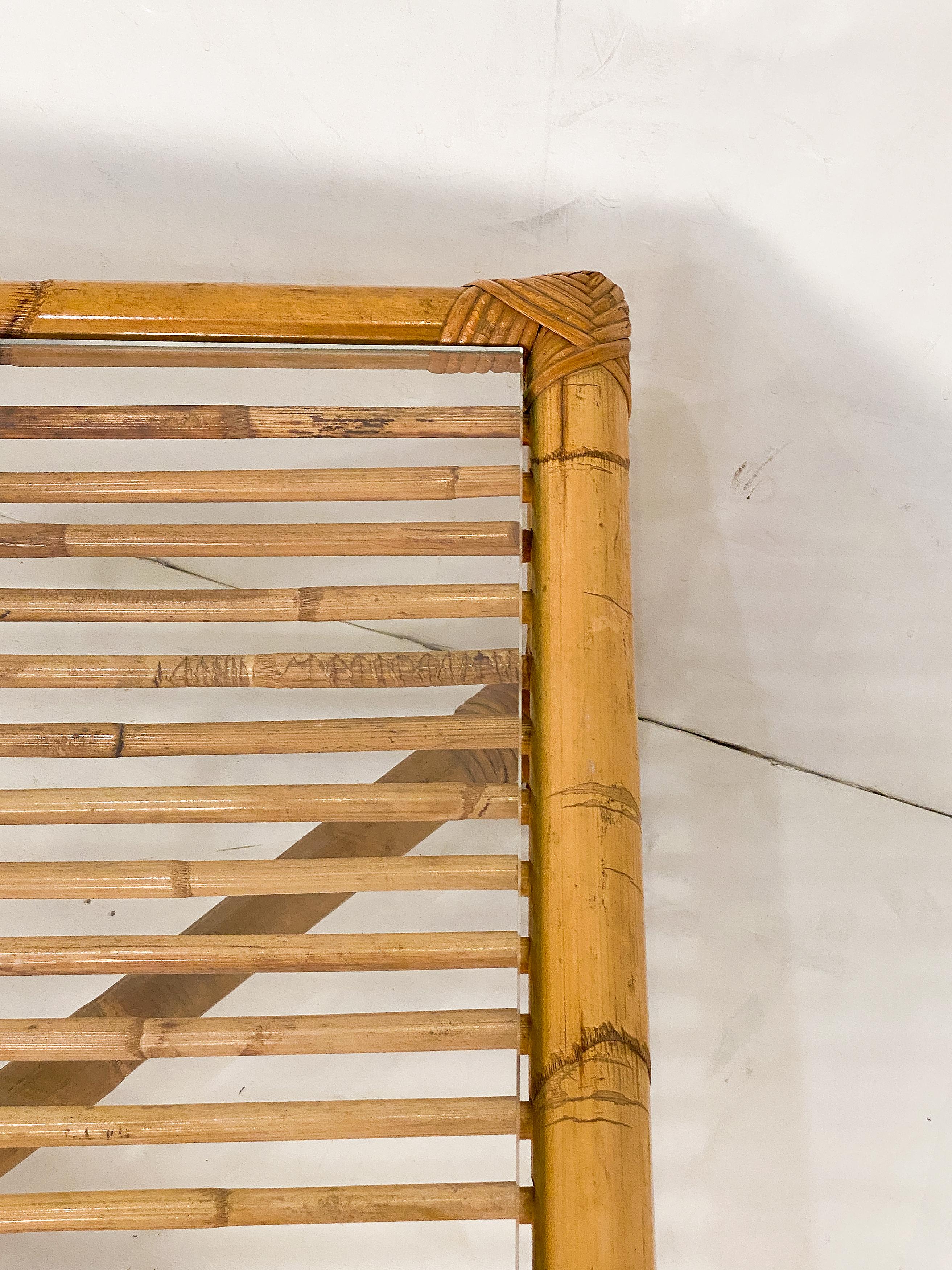 Italian Bamboo and Rattan Low or Coffee Table with Square Glass Top For Sale 6