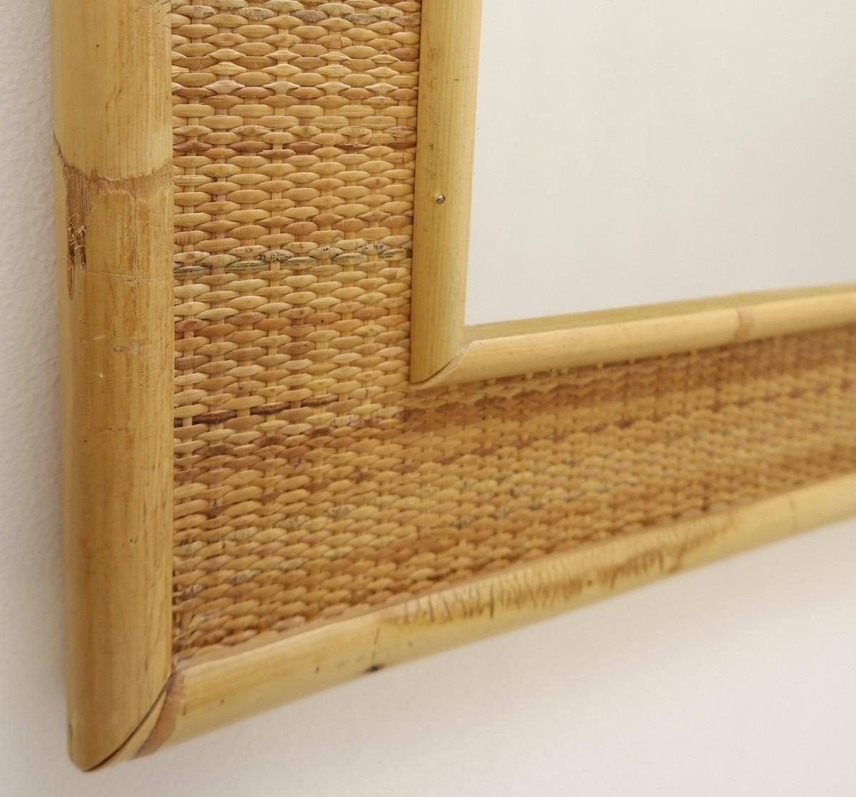 Mid-Century Modern Italian Bamboo and Rattan Mirror, 1970s For Sale 1