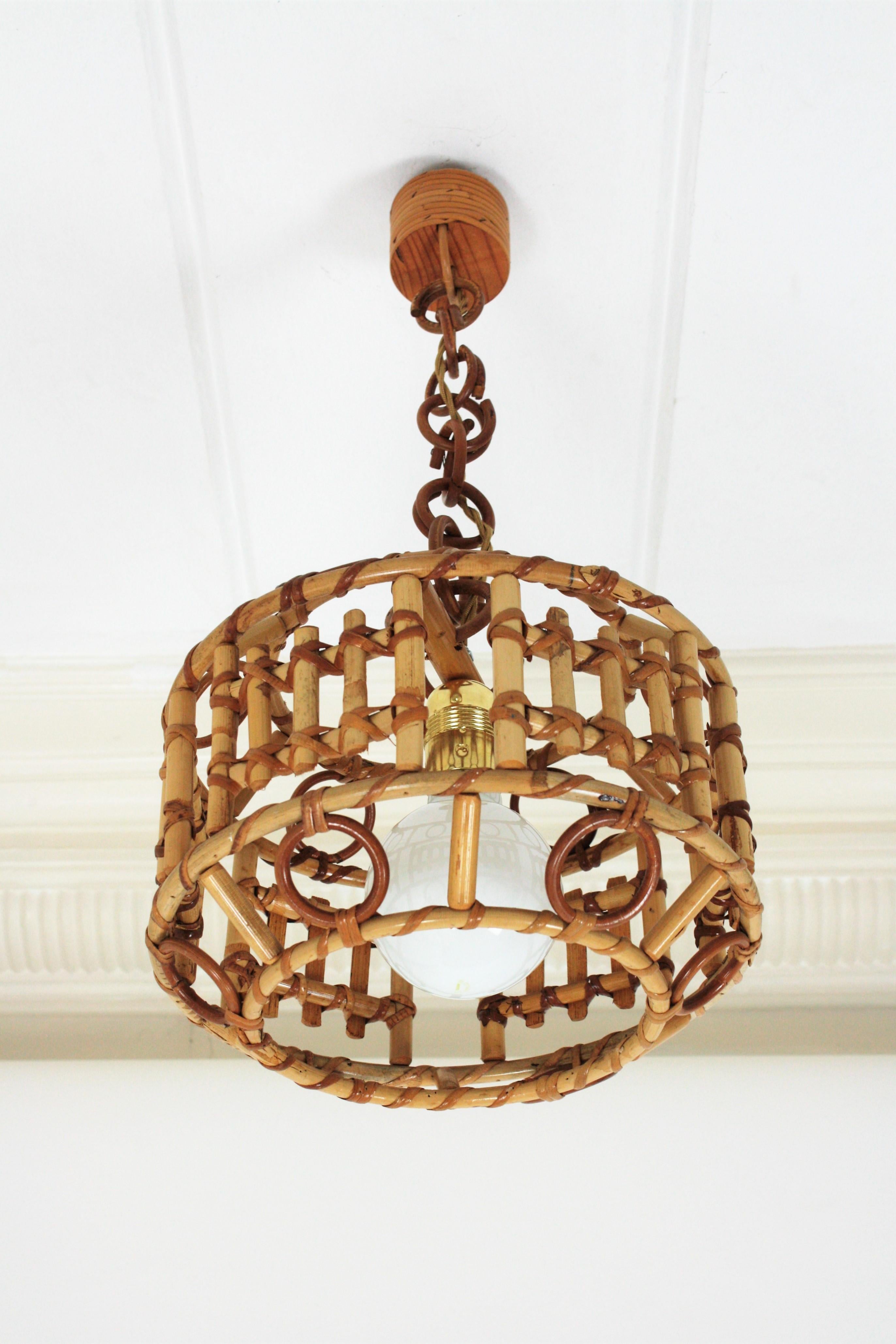 Italian Bamboo and Rattan Modernist Pendant Hanging Lamp, 1960s 7