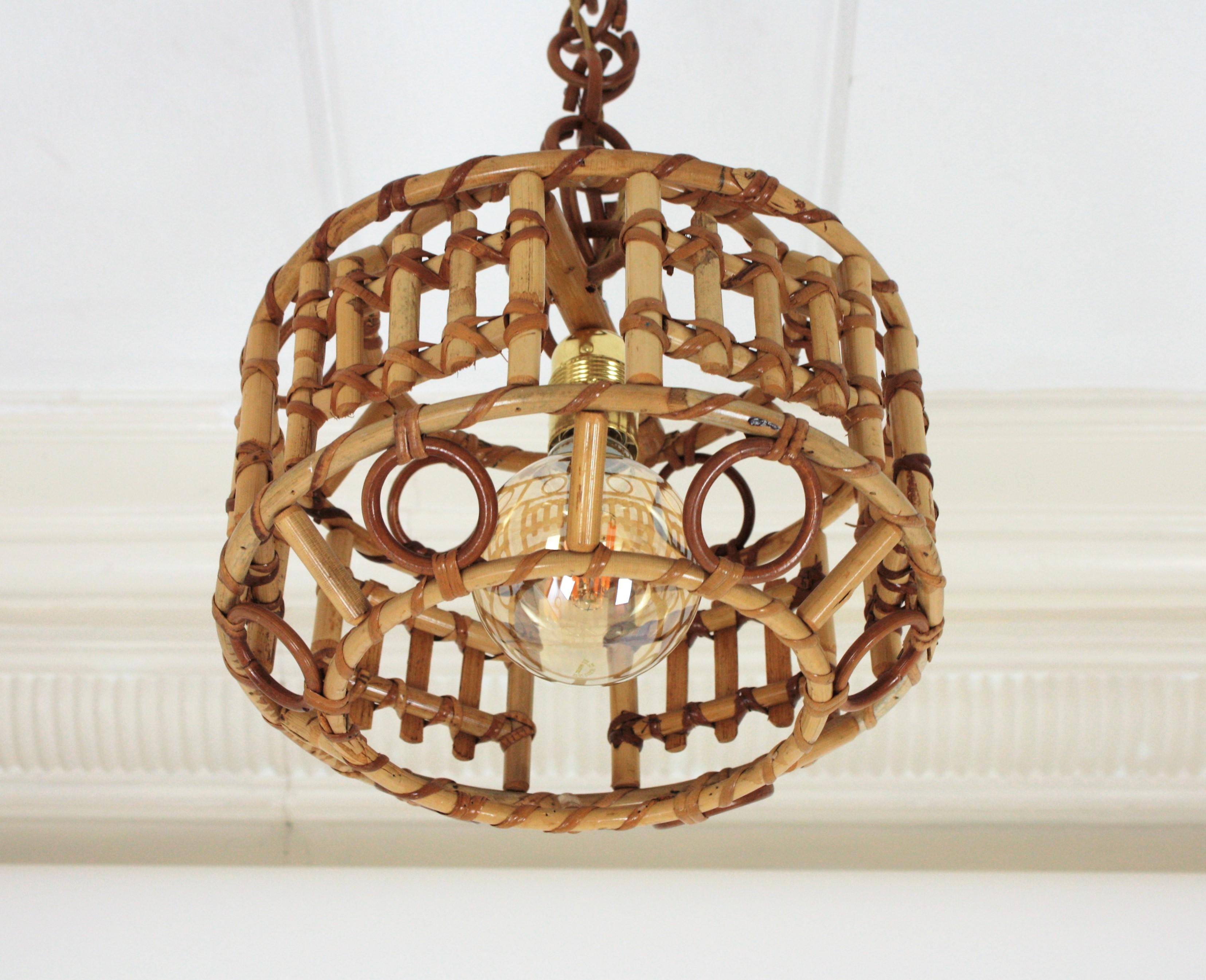 Italian Bamboo and Rattan Modernist Pendant Hanging Lamp, 1960s 10