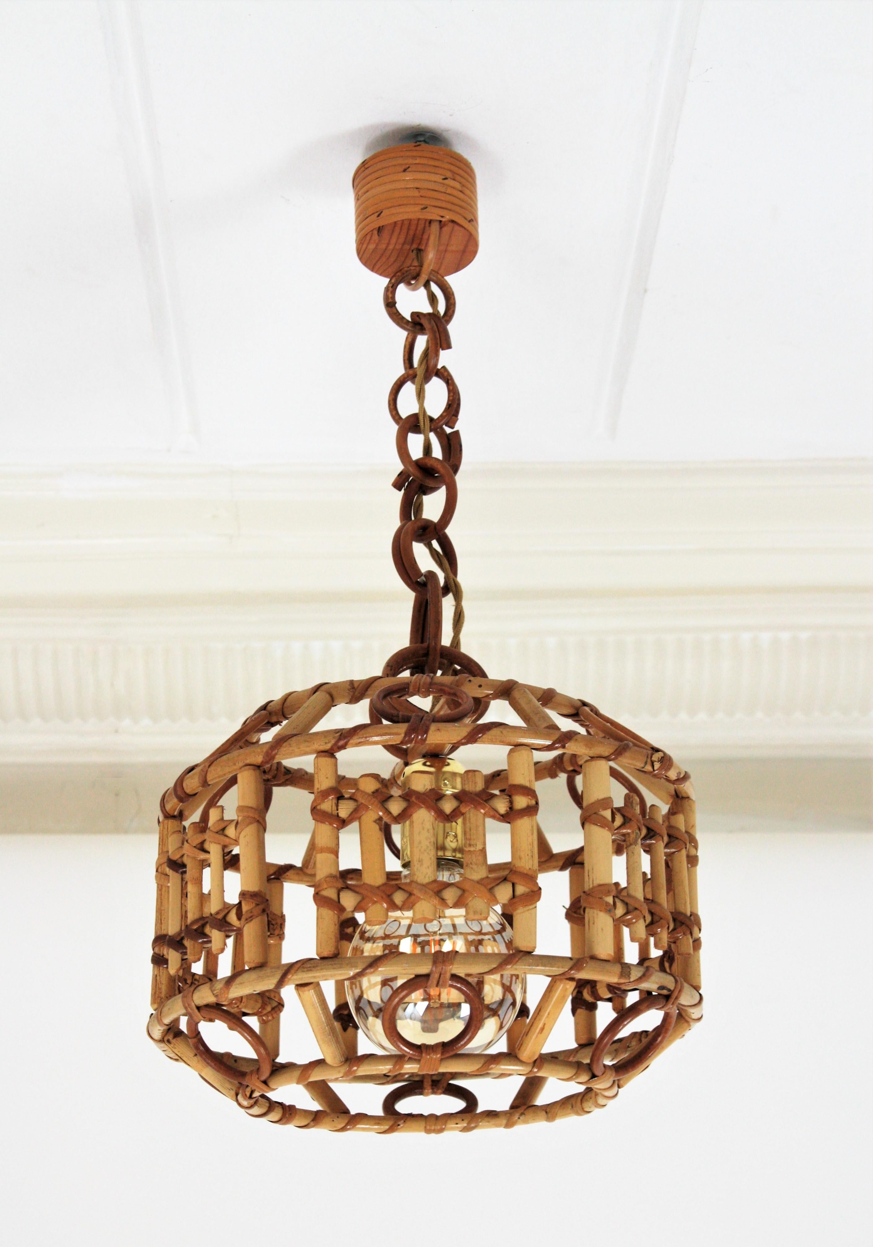 Italian Bamboo and Rattan Modernist Pendant Hanging Lamp, 1960s 11