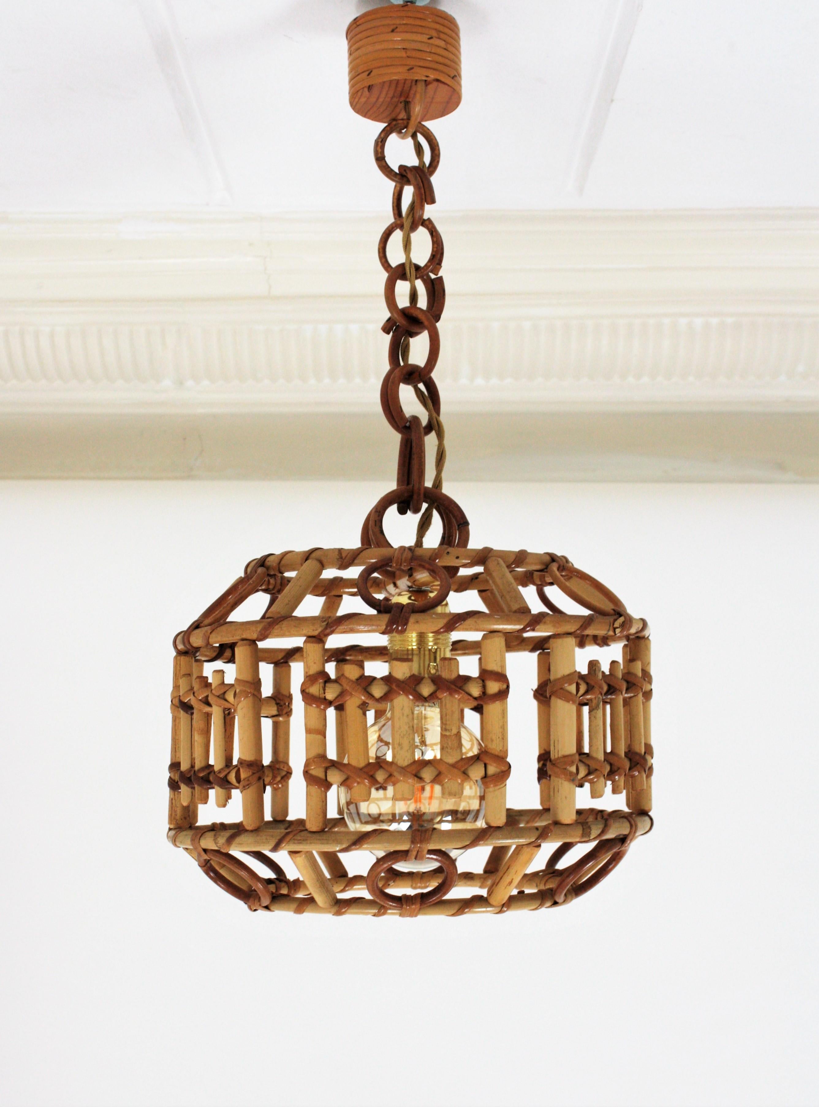 Italian Bamboo and Rattan Modernist Pendant Hanging Lamp, 1960s 12