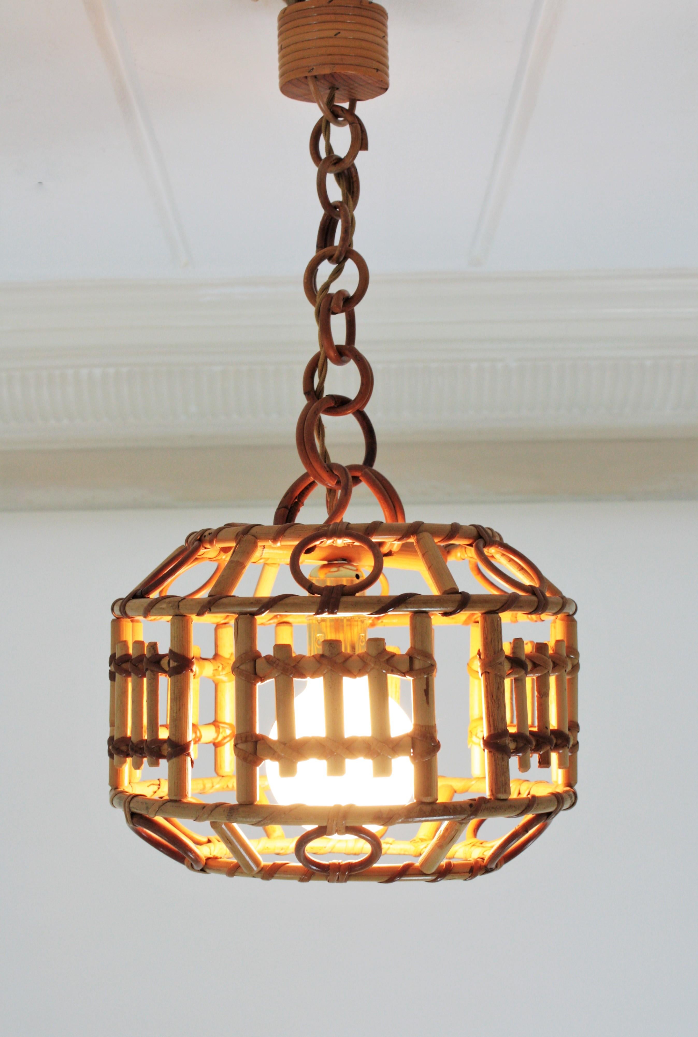 Italian Bamboo and Rattan Modernist Pendant Hanging Lamp, 1960s 15