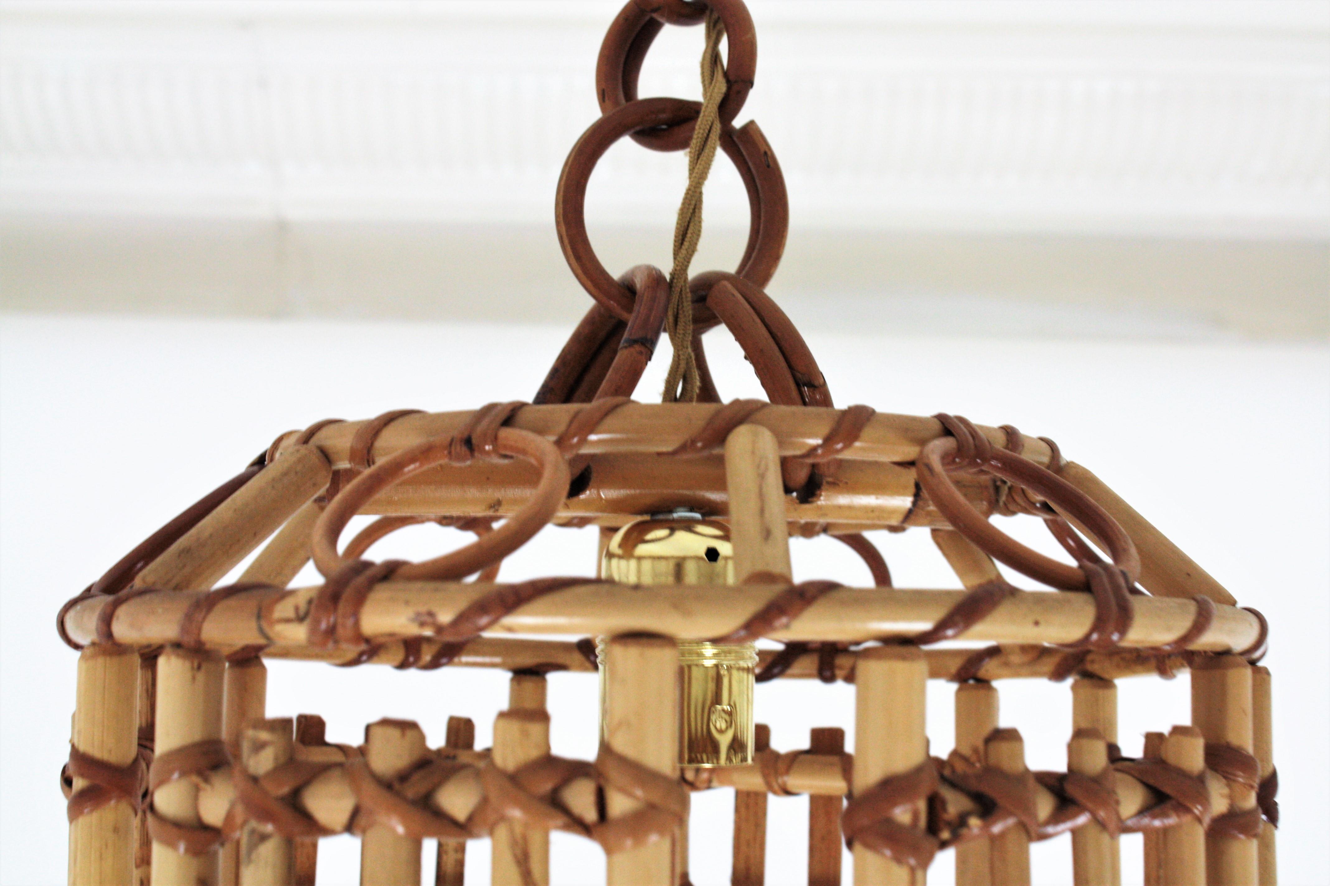 Italian Bamboo and Rattan Modernist Pendant Hanging Lamp, 1960s 2