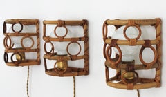 Rattan Italian Modernist Wall Sconces, Set of Three