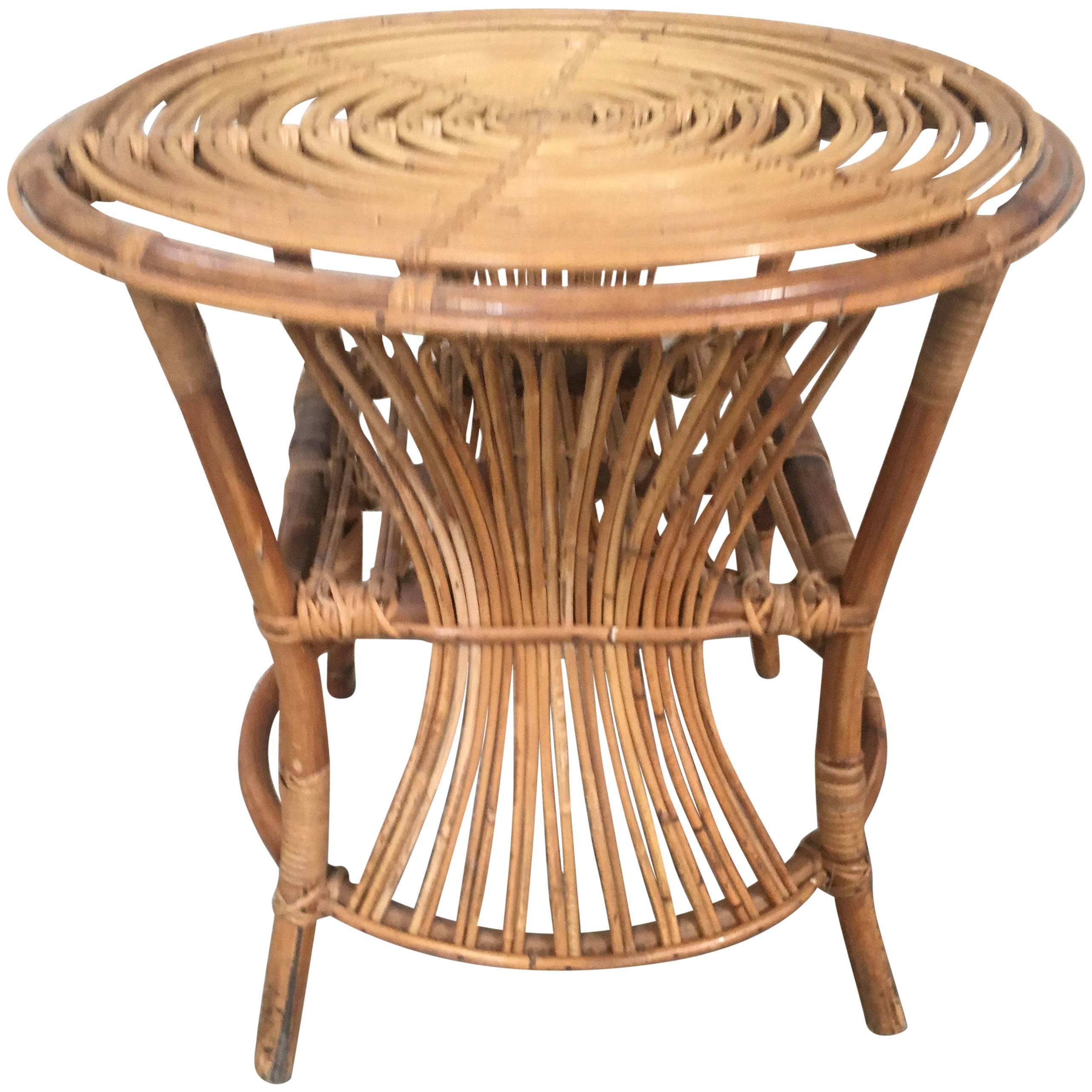 Italian Bamboo and Rattan Side Table from 1950s