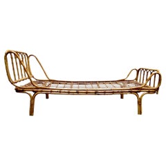 Used Italian Bamboo and Rattan Sofa or Day Bed, 1960s