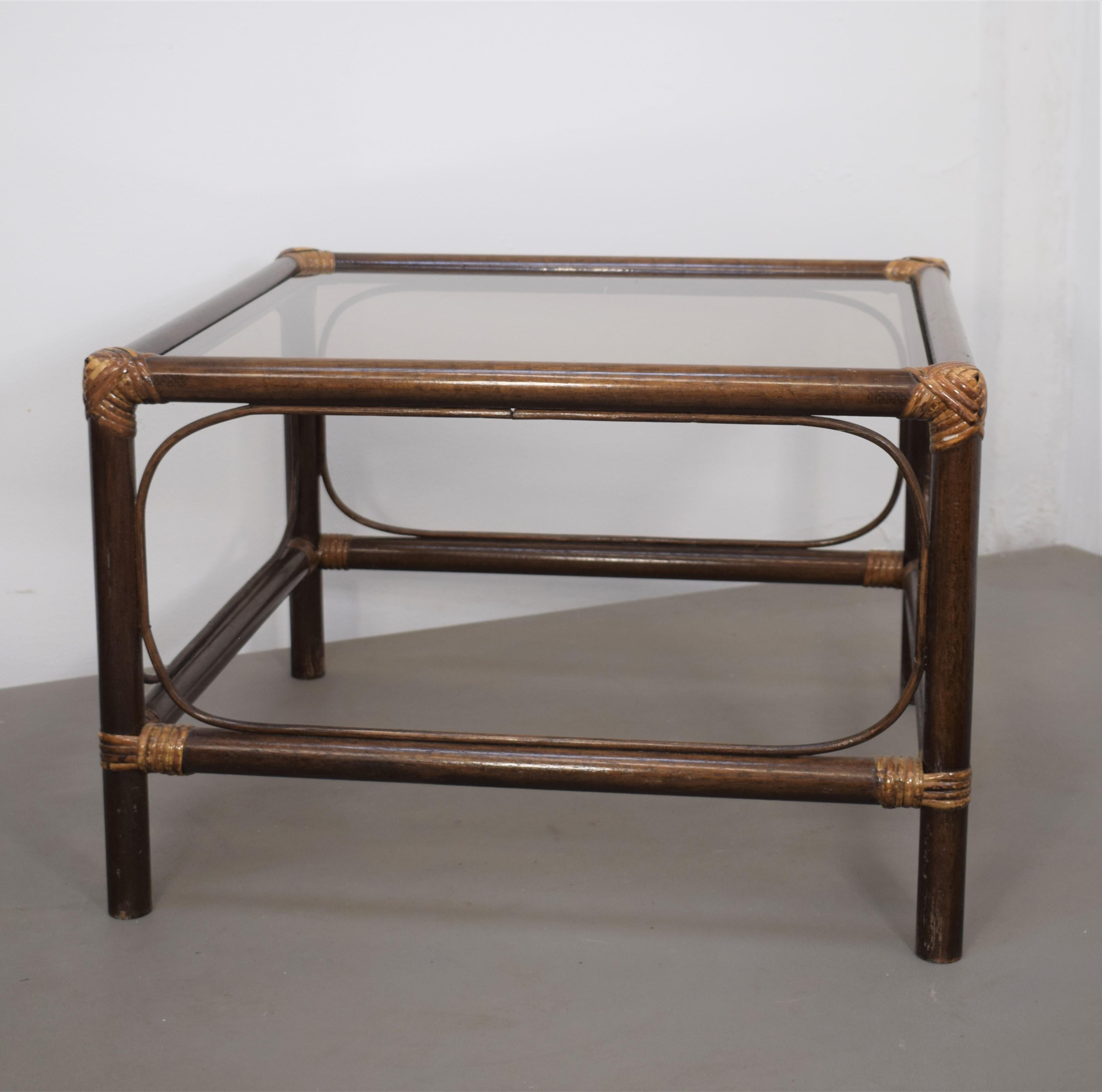 Mid-Century Modern Italian Bamboo and Smoked Glass Coffee Table, 1960s For Sale