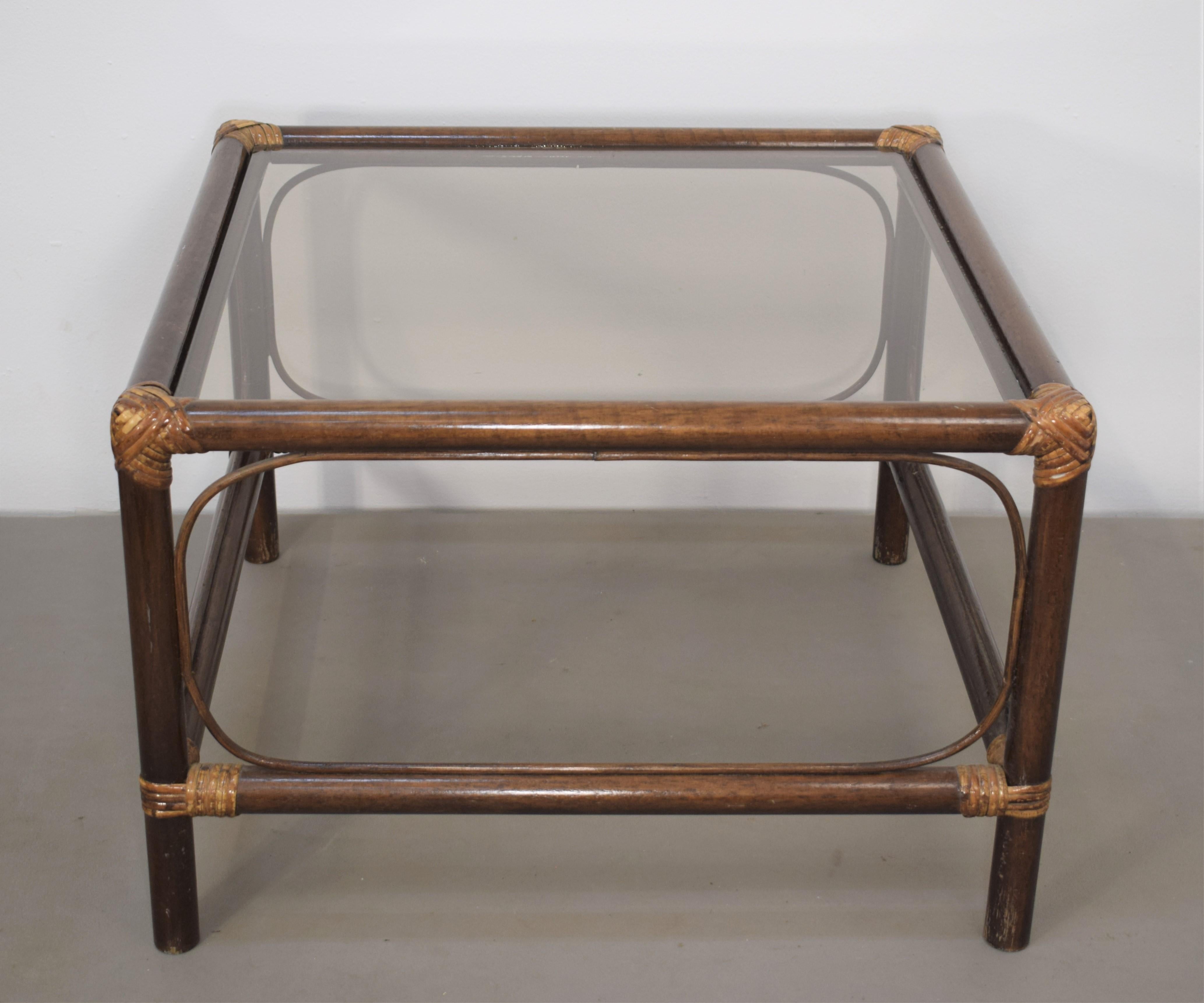 Mid-20th Century Italian Bamboo and Smoked Glass Coffee Table, 1960s For Sale