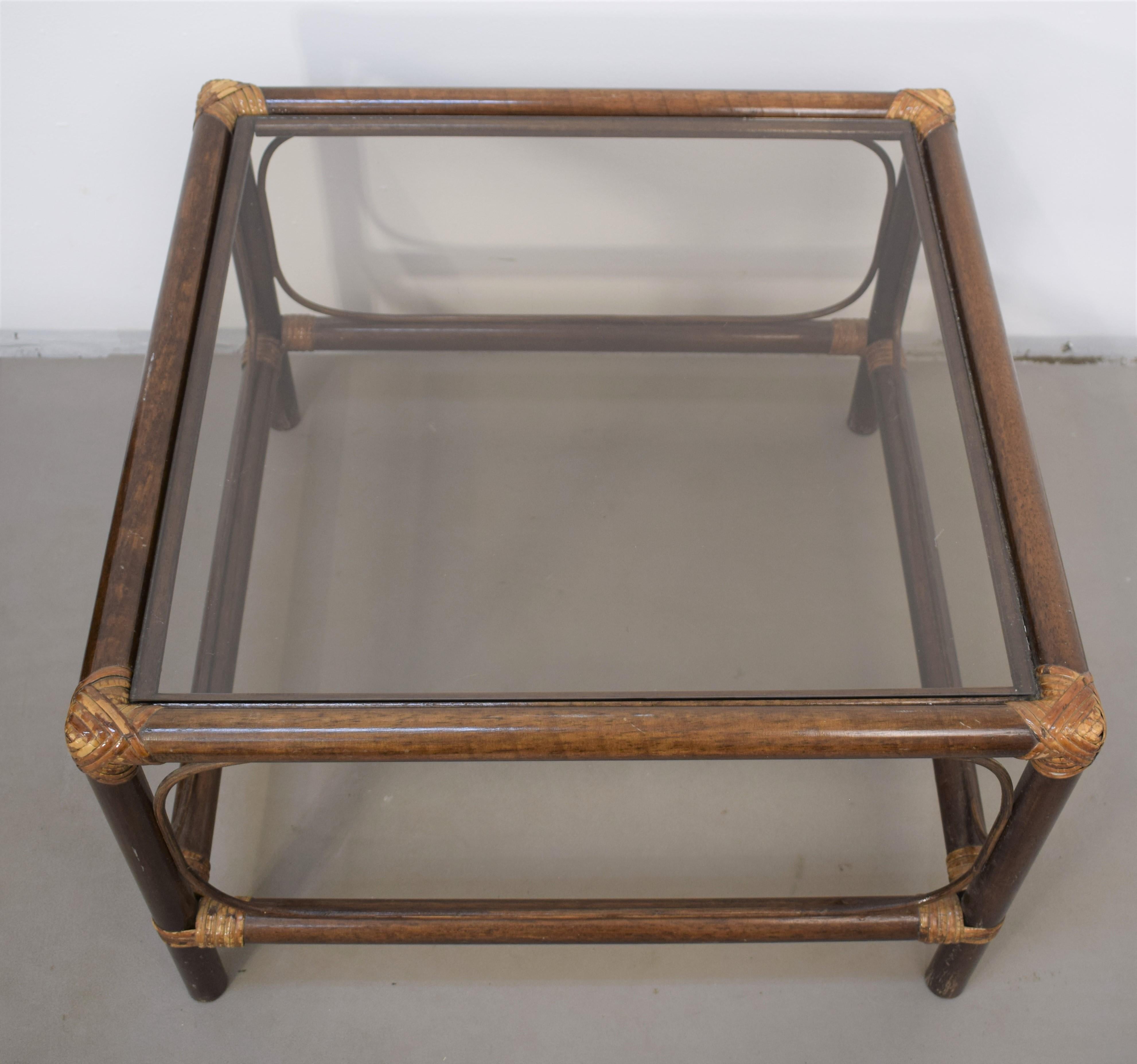 Italian Bamboo and Smoked Glass Coffee Table, 1960s For Sale 1