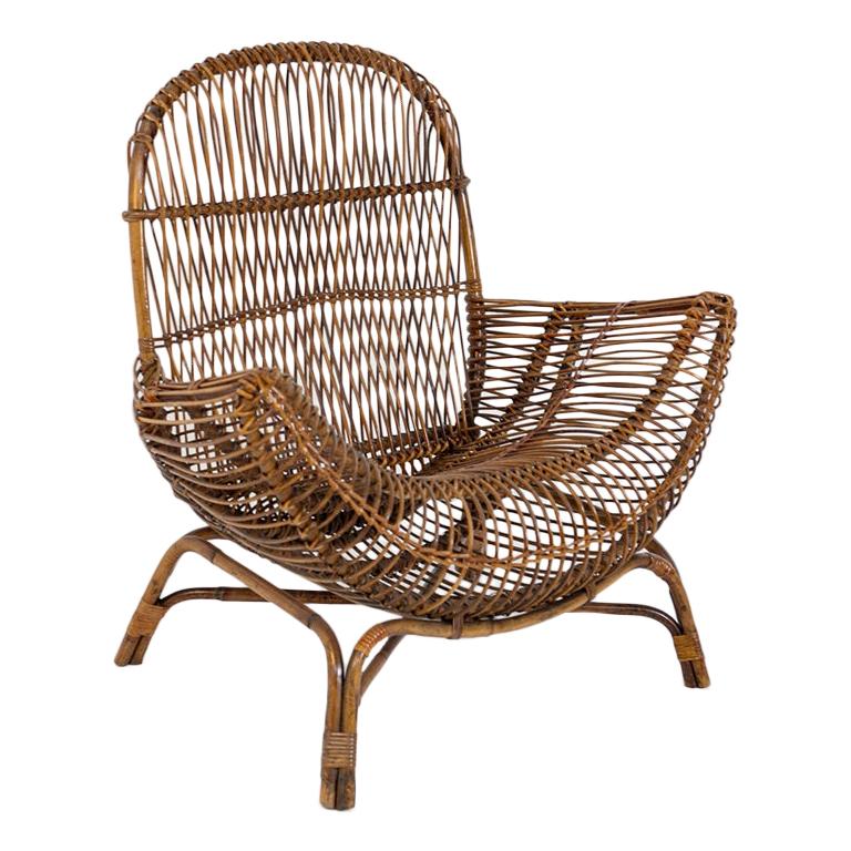 Italian Bamboo Armchair Attributed to Franco Albini, 1950s