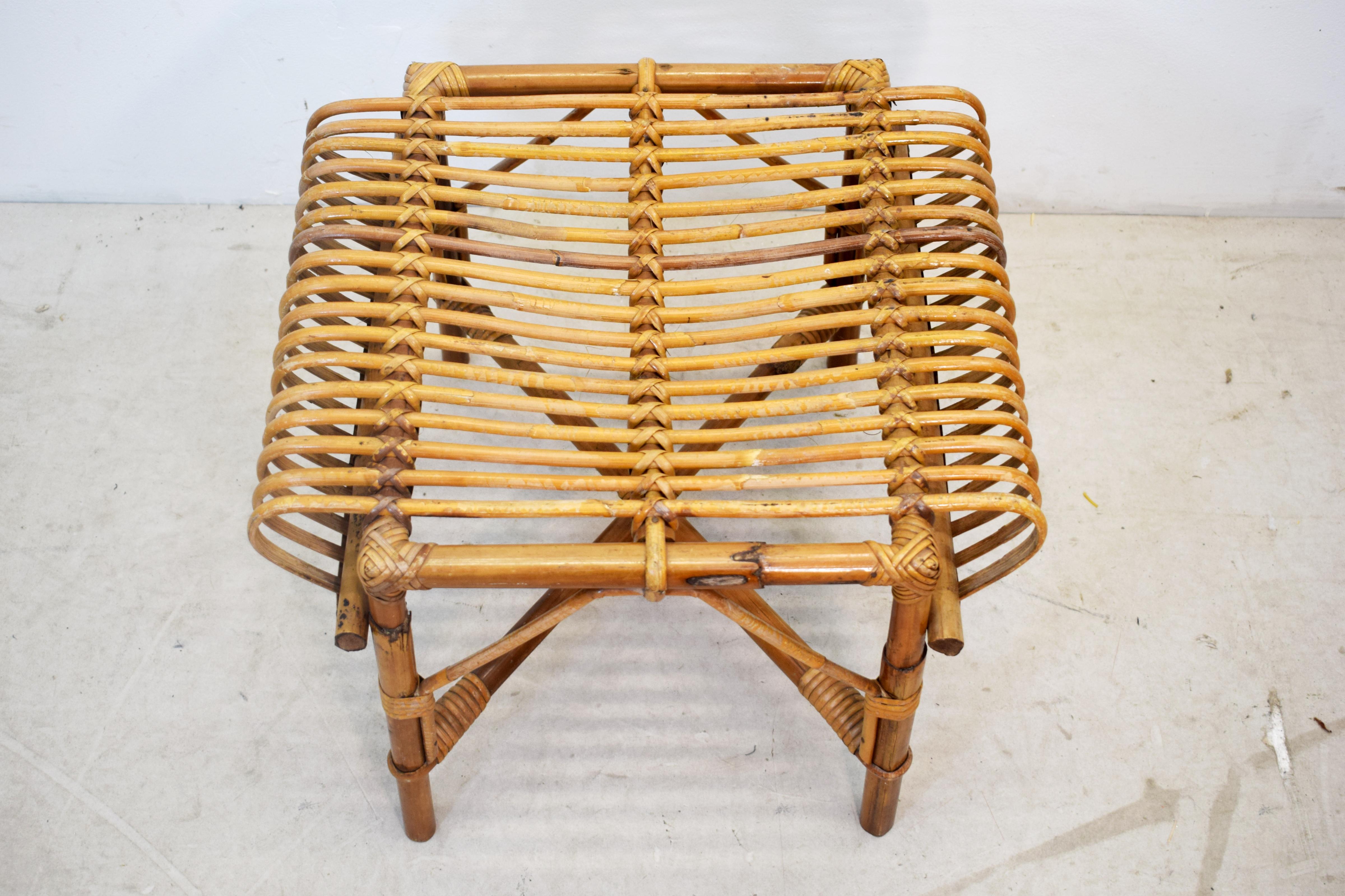 Italian bamboo armchair with pouf, 1960s 3