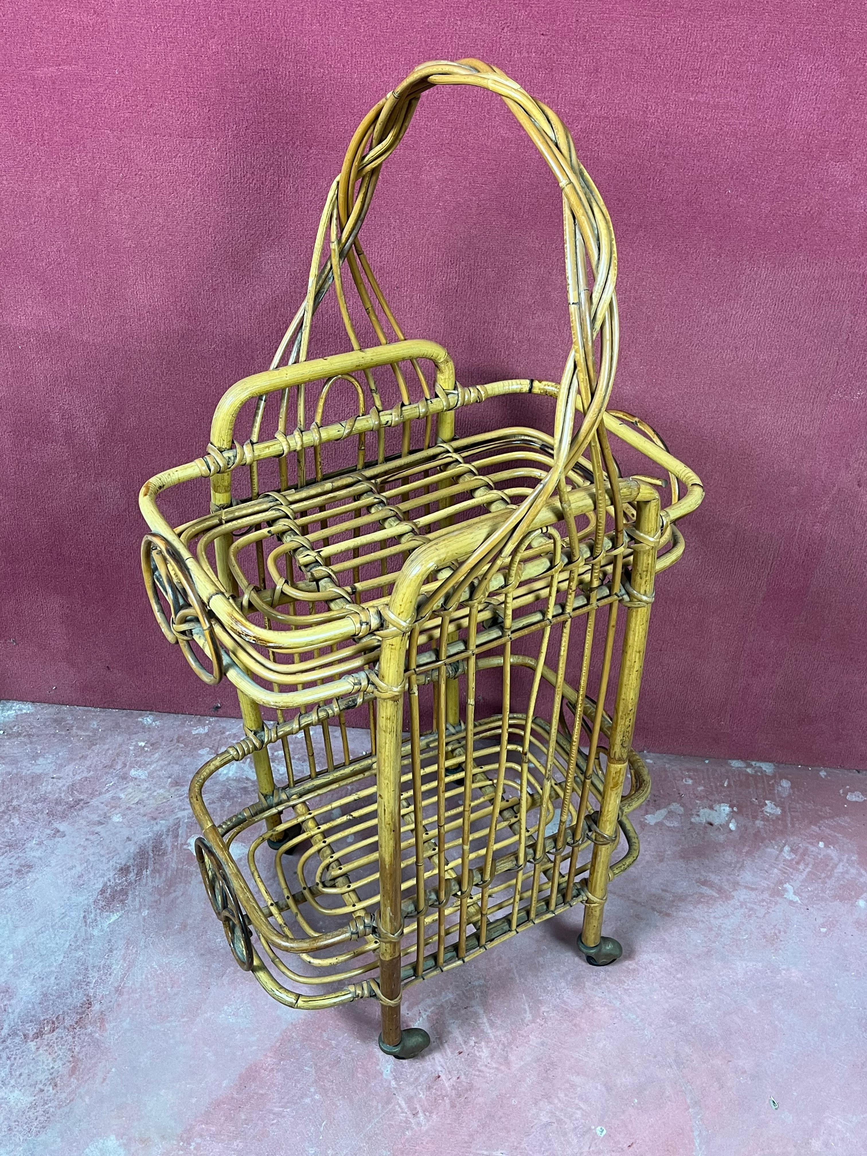 Chariot de bar italien en bambou, années 1960 Bon état - En vente à Palermo, IT