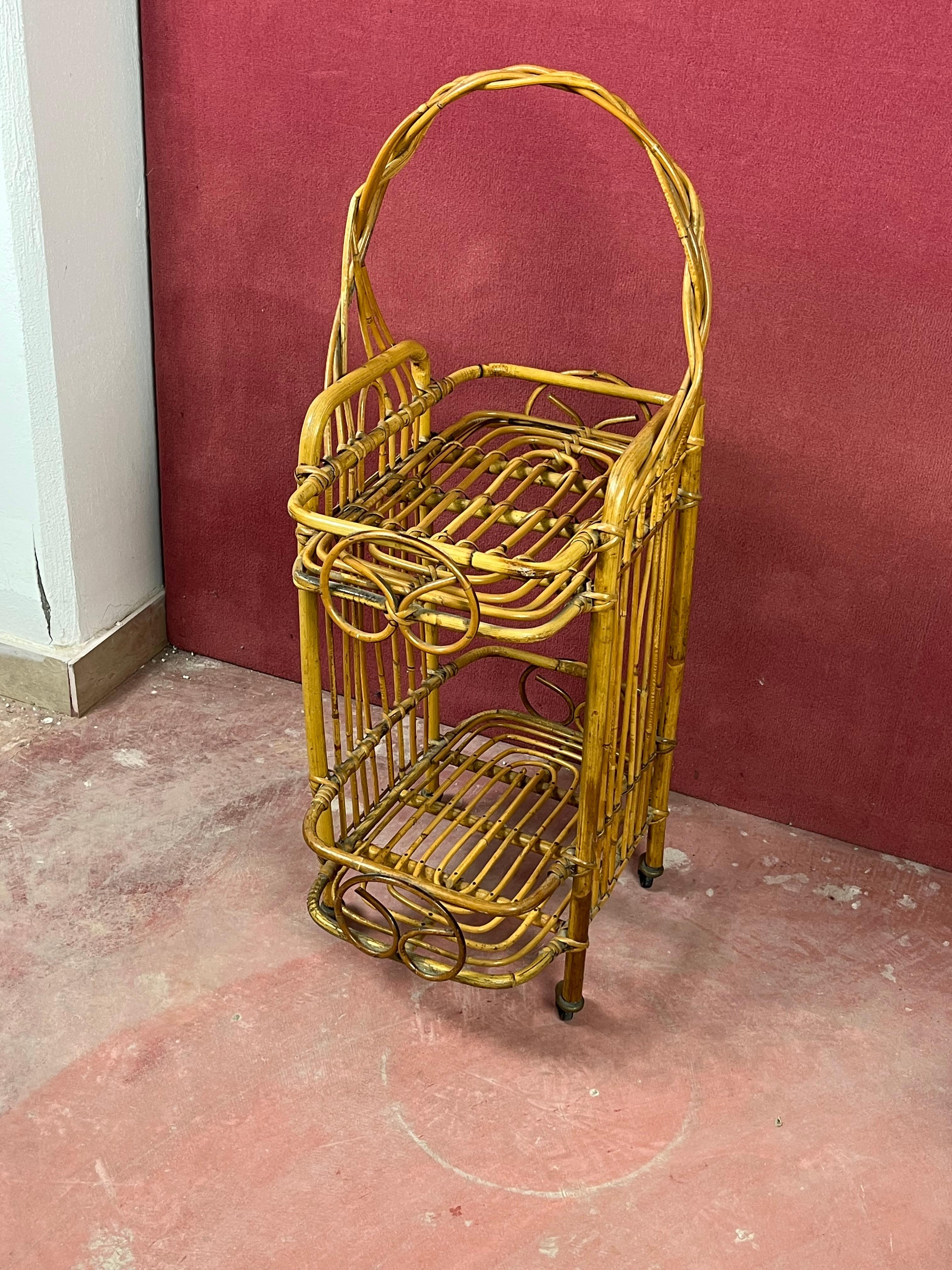 Bambou Chariot de bar italien en bambou, années 1960 en vente