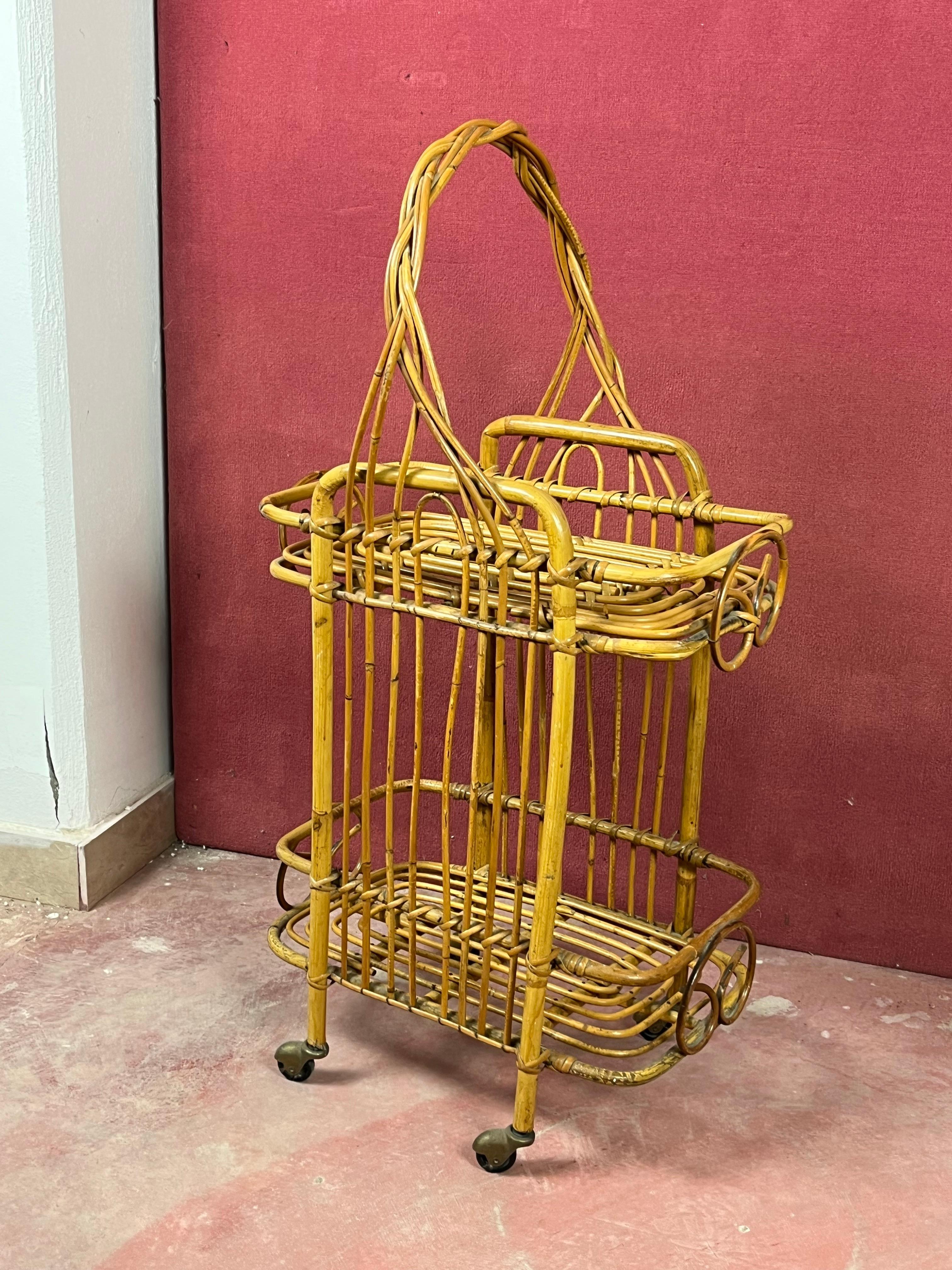 Chariot de bar italien en bambou, années 1960 en vente 1