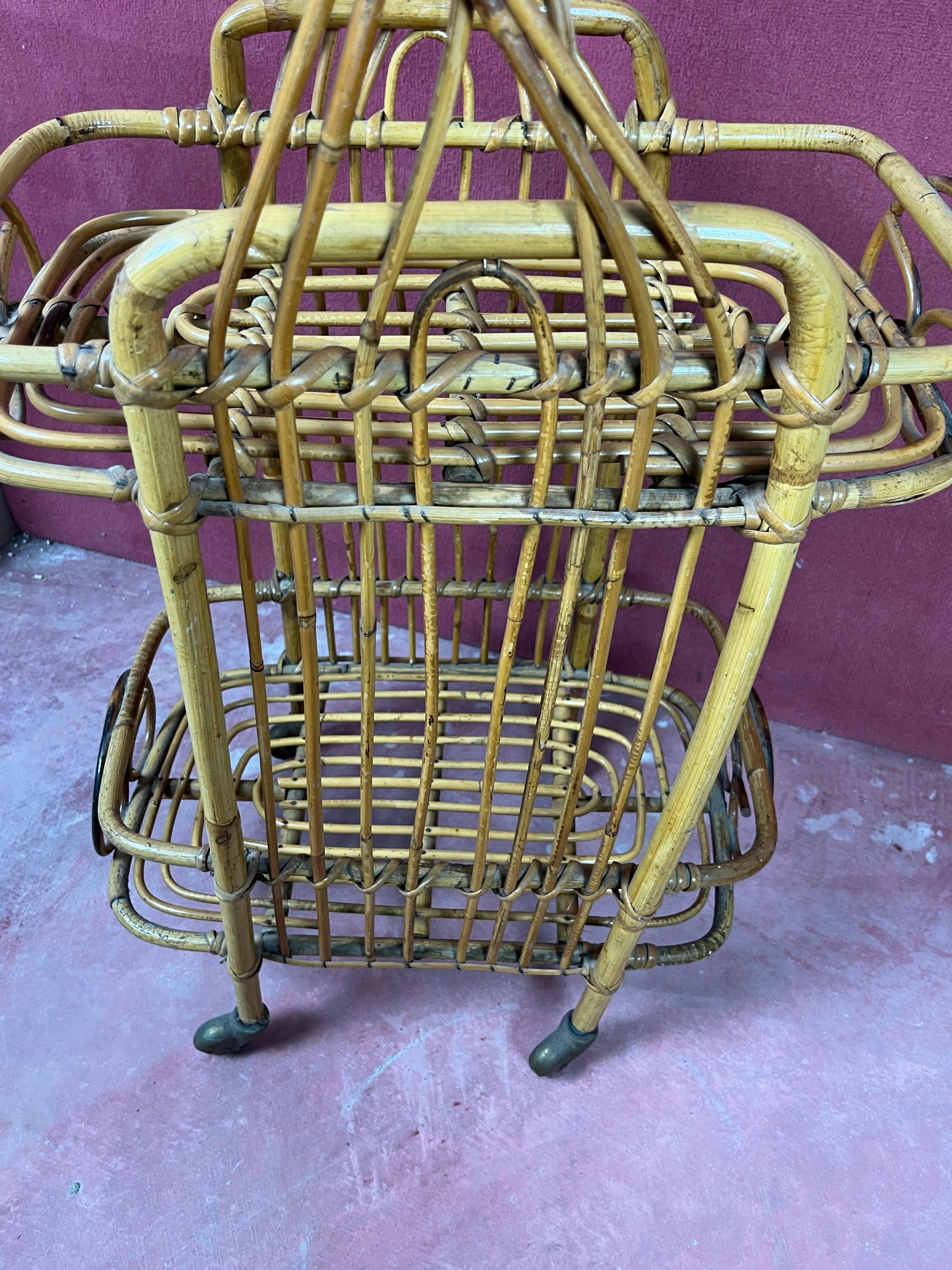 Chariot de bar italien en bambou, années 1960 en vente 3