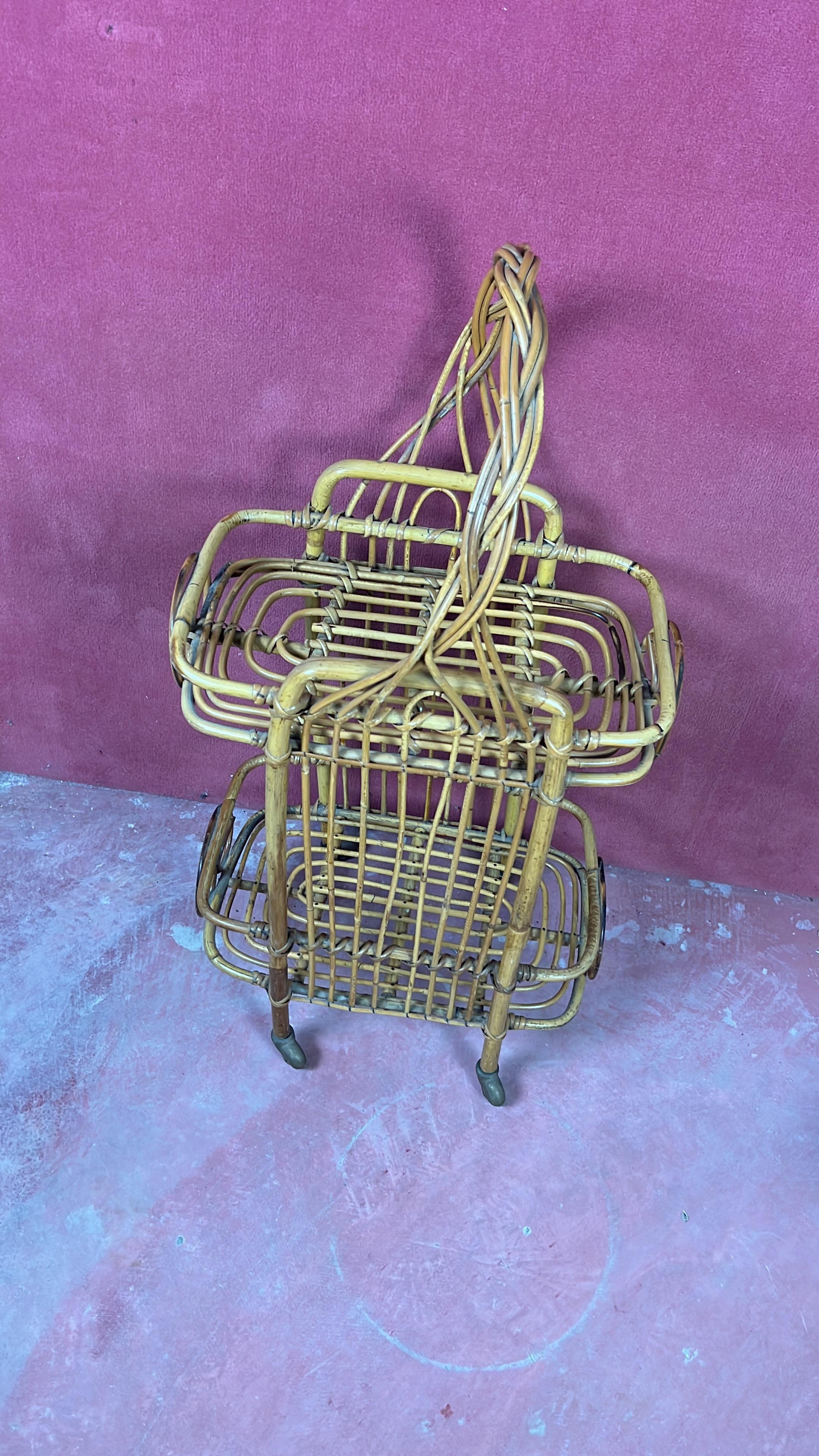 Chariot de bar italien en bambou, années 1960 en vente 4