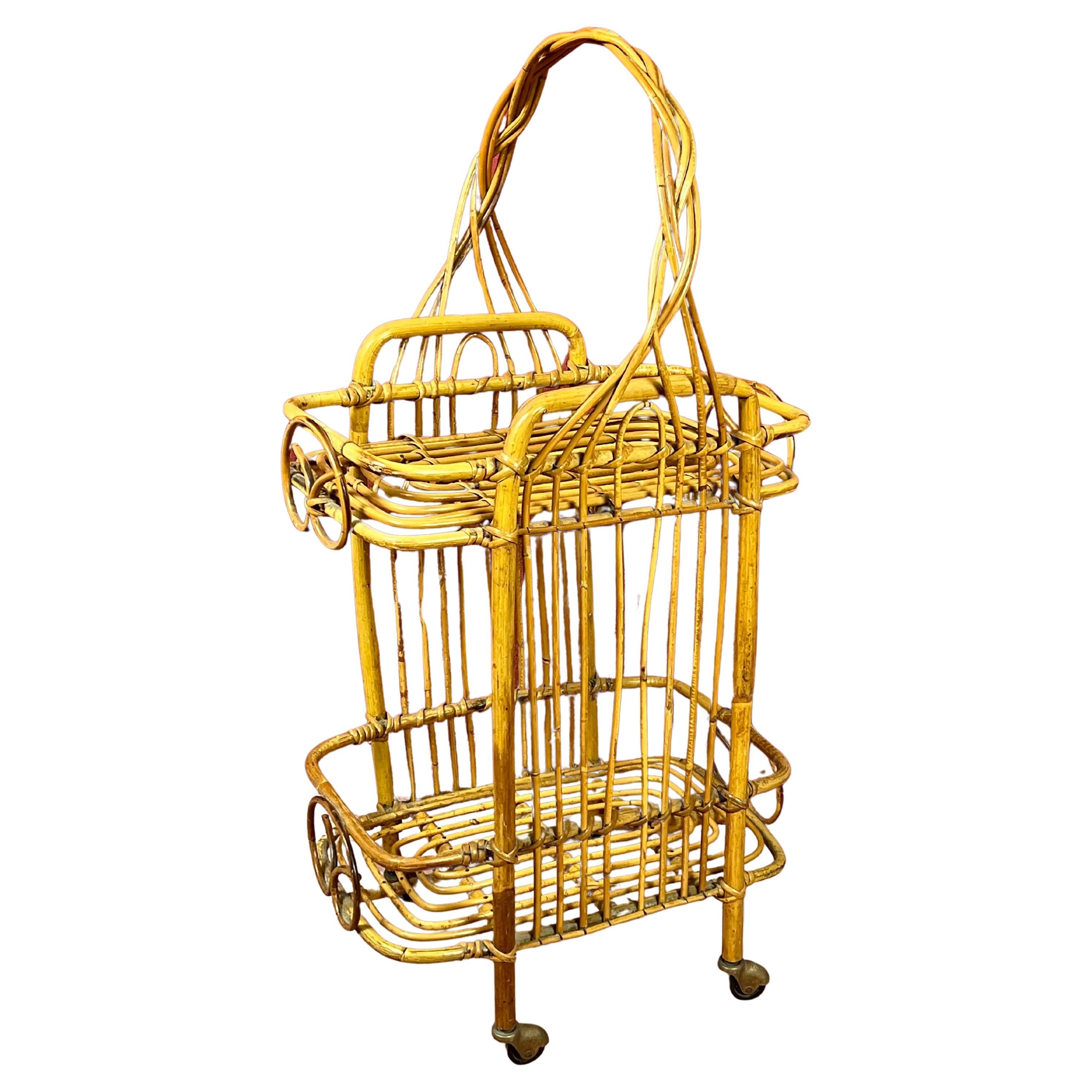 Chariot de bar italien en bambou, années 1960 en vente