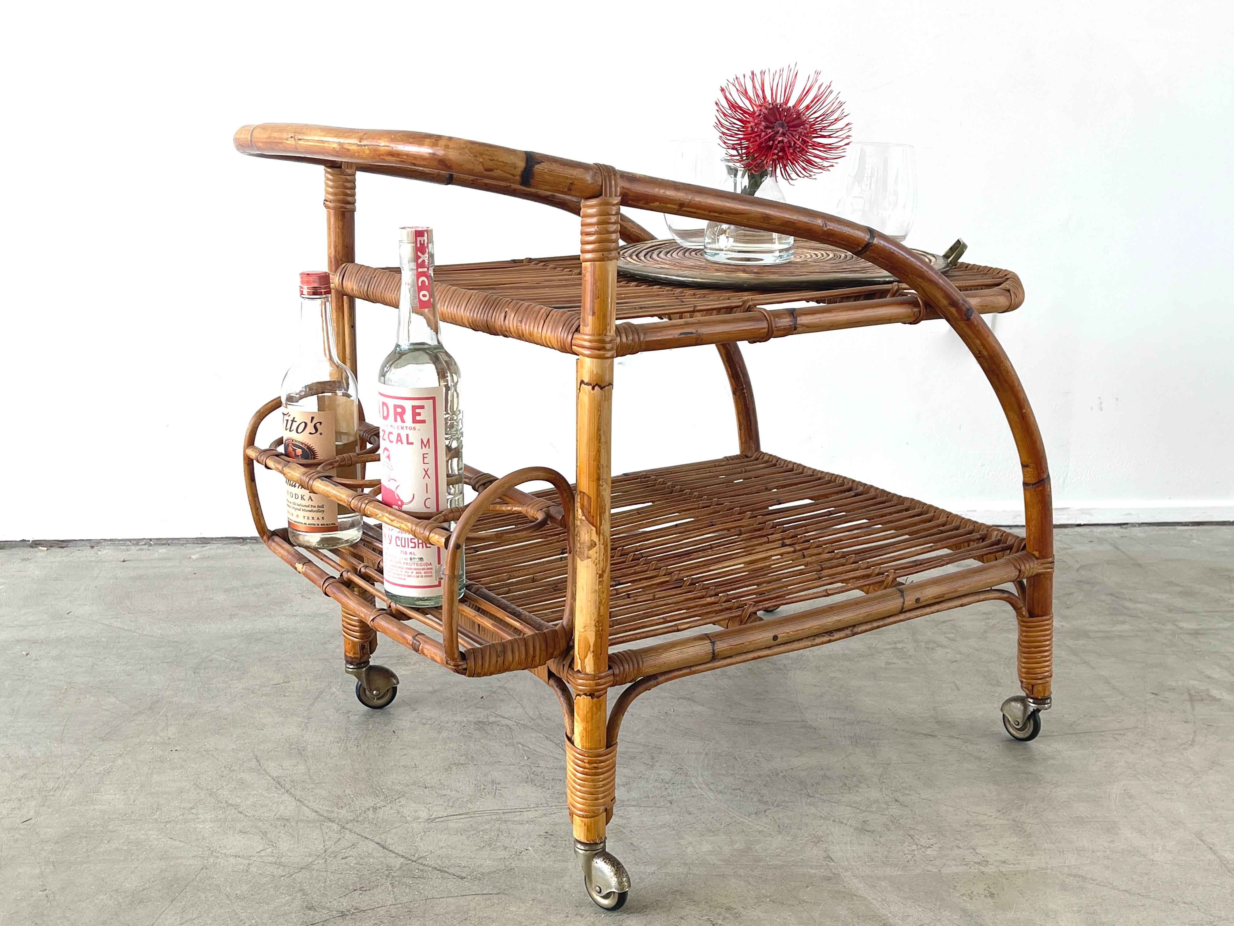 Italian Bamboo Bar Cart In Good Condition For Sale In Beverly Hills, CA