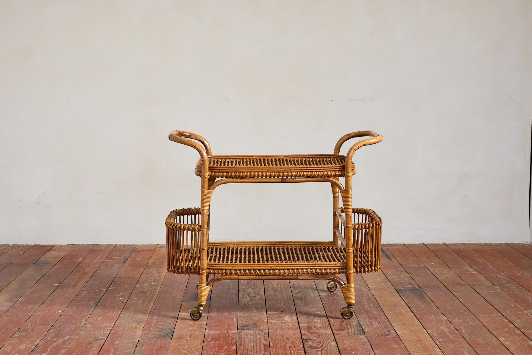 Italian Bamboo Bar Cart In Good Condition For Sale In Beverly Hills, CA