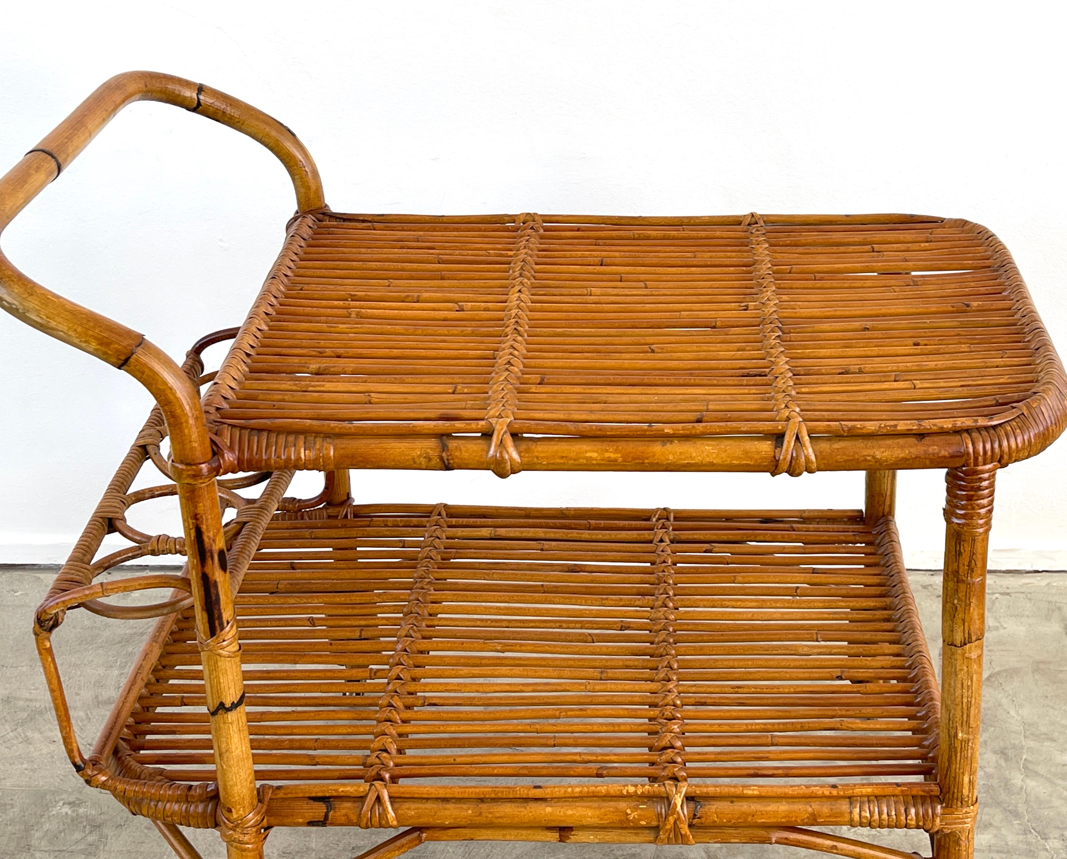 Mid-20th Century Italian Bamboo Bar Cart For Sale