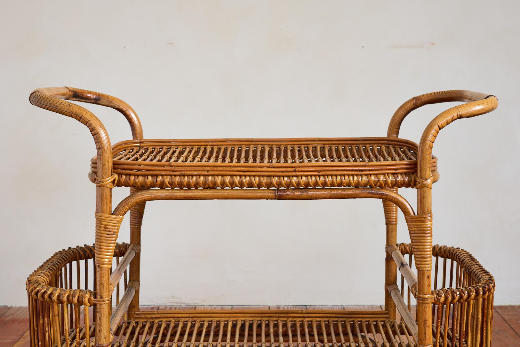 Italian Bamboo Bar Cart For Sale 1