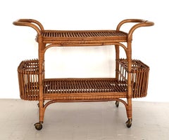 Italian Bamboo Bar Cart or Trolley, 1960s
