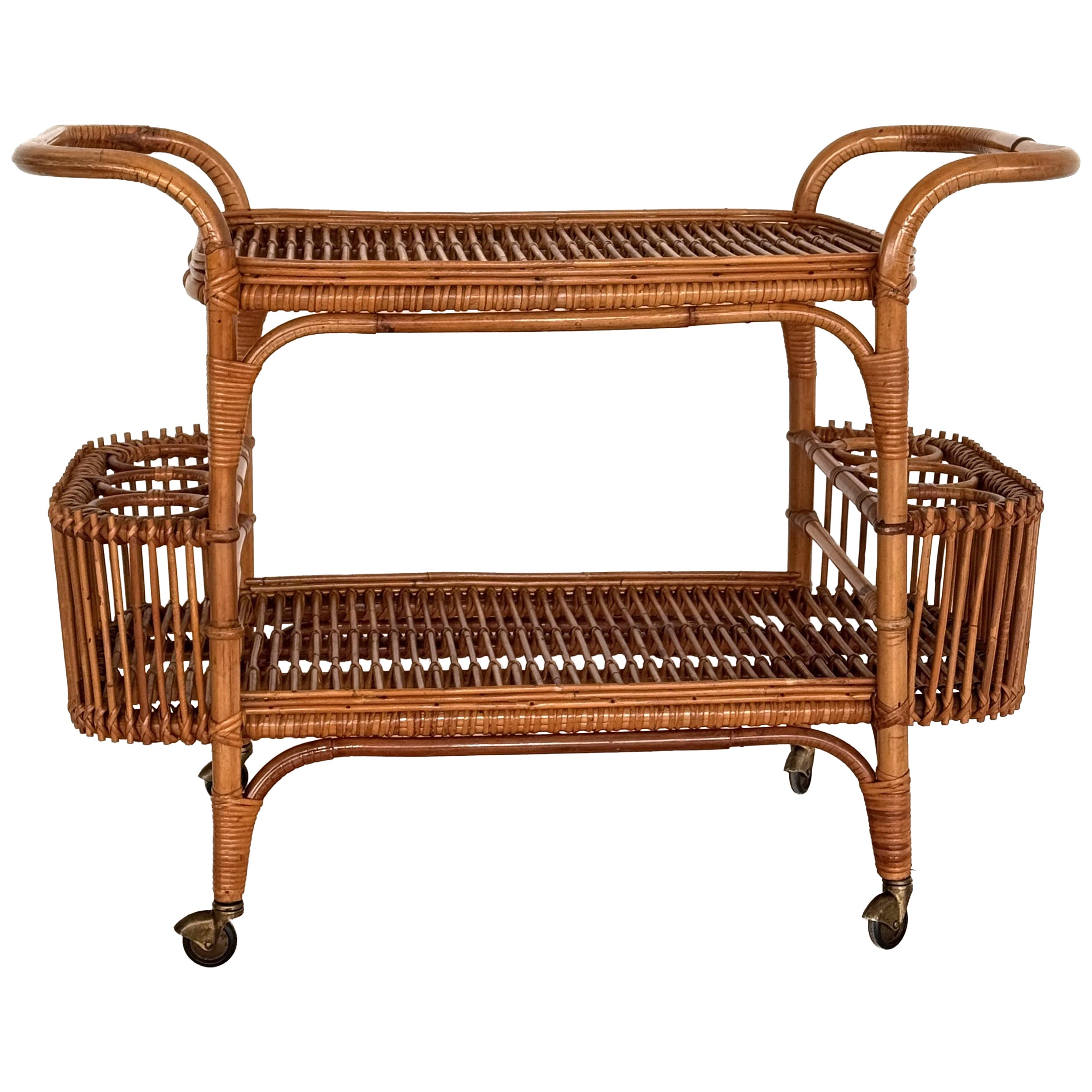 Hand-Crafted Italian Bamboo Bar Cart, Mid-Century Modern, 1960s