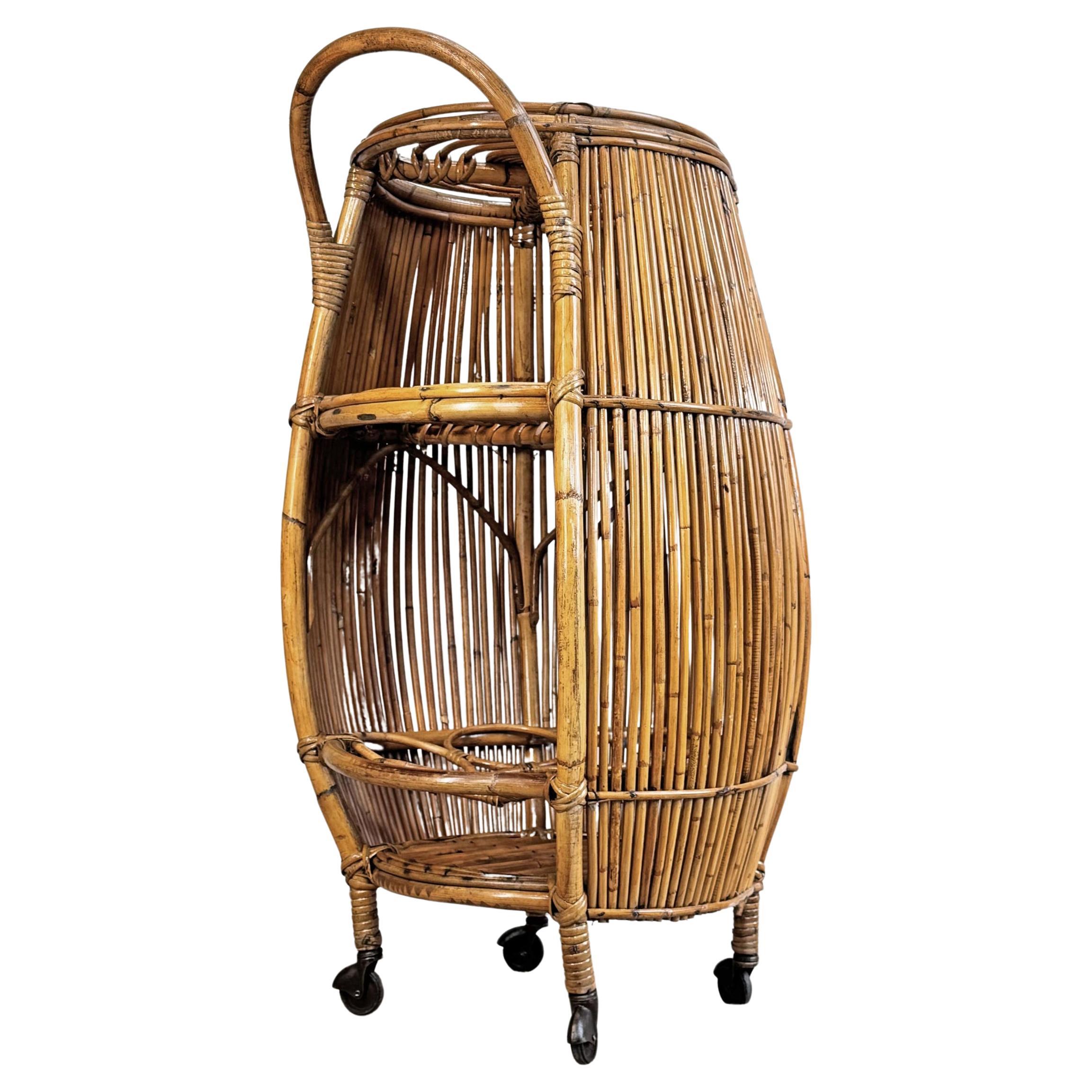 Italian Bamboo Barrel Bar by Bonacina For Sale