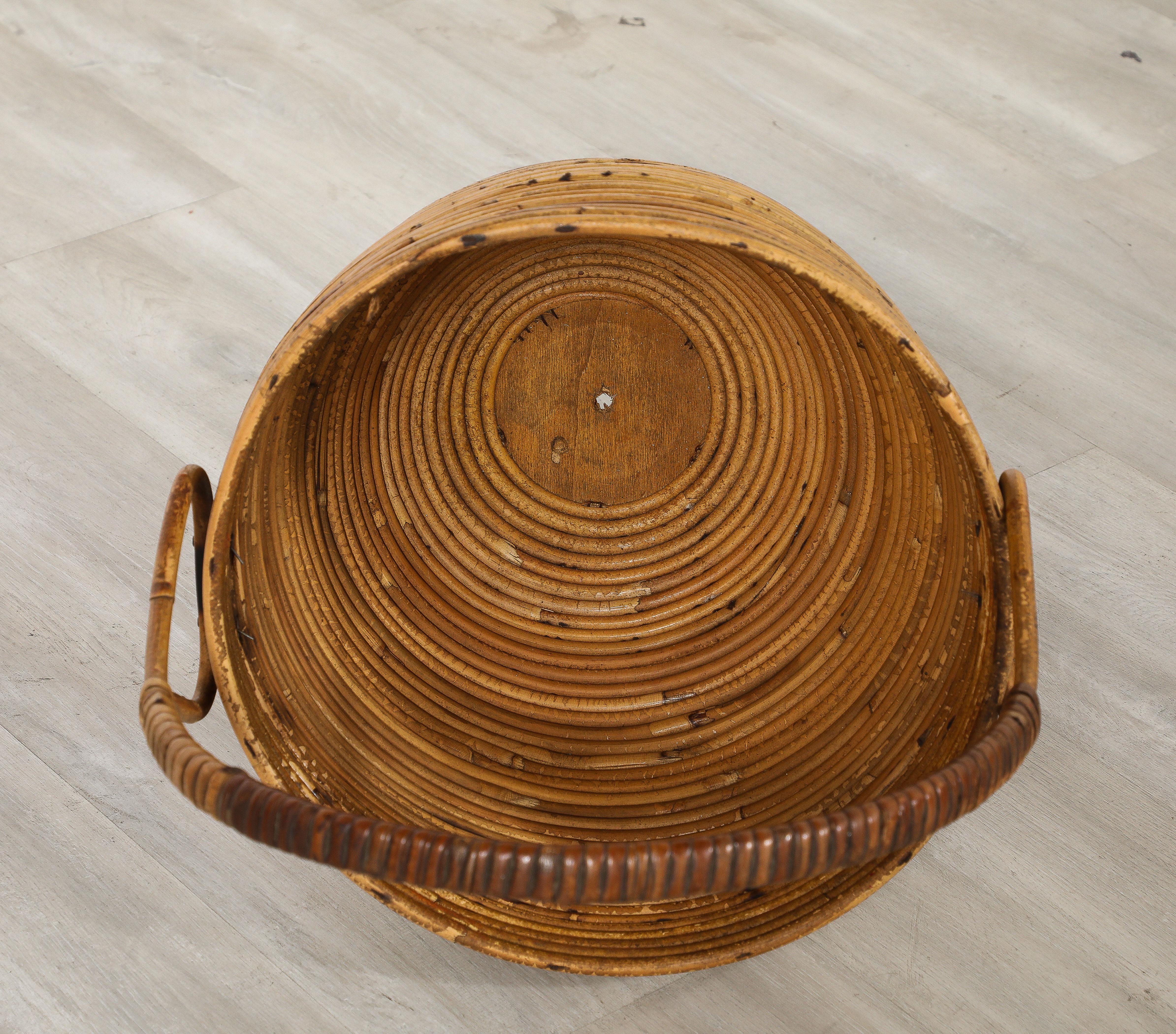 Italian Bamboo Basket with Handle, Italy, circa 1950  For Sale 5