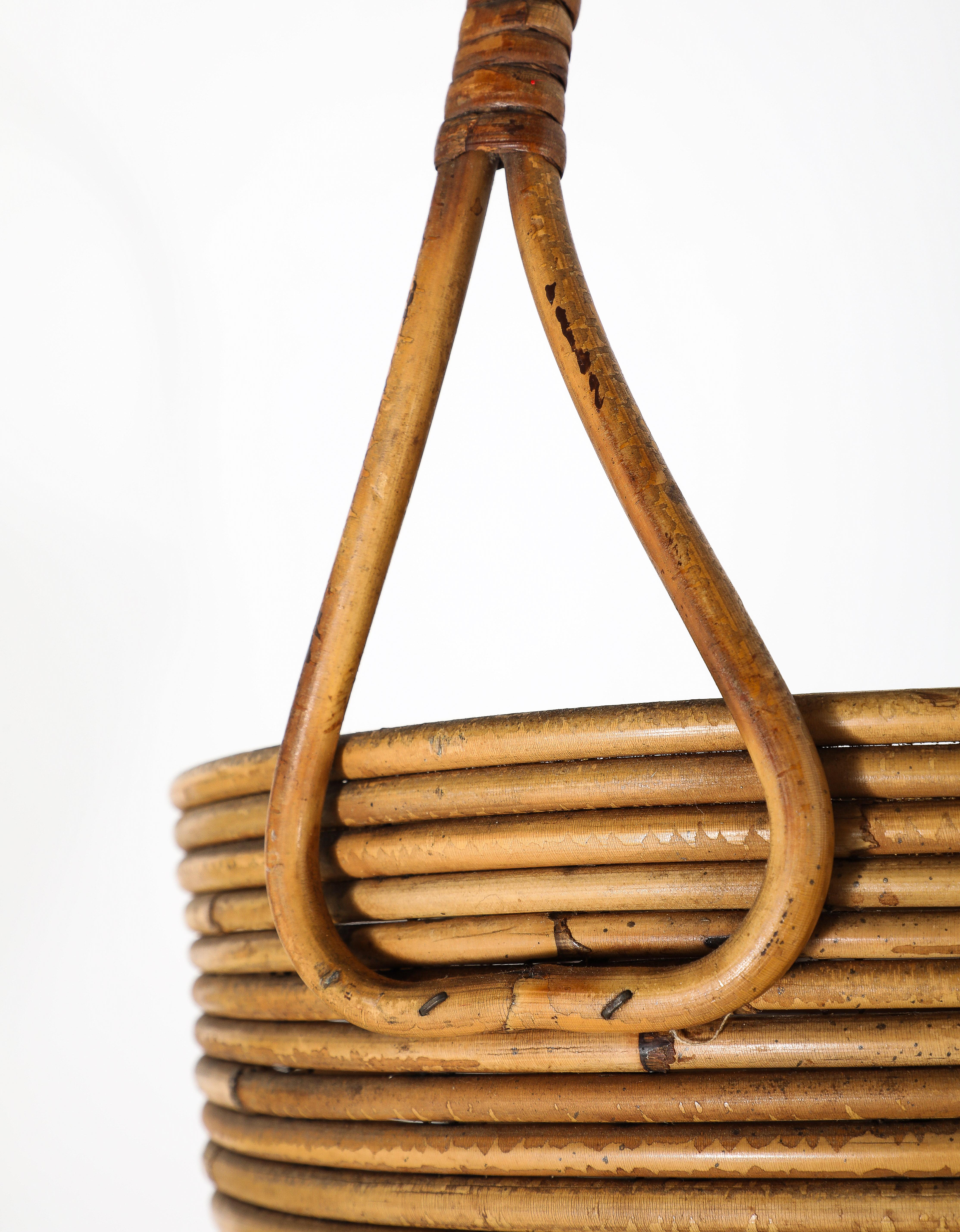 Italian Bamboo Basket with Handle, Italy, circa 1950  For Sale 7
