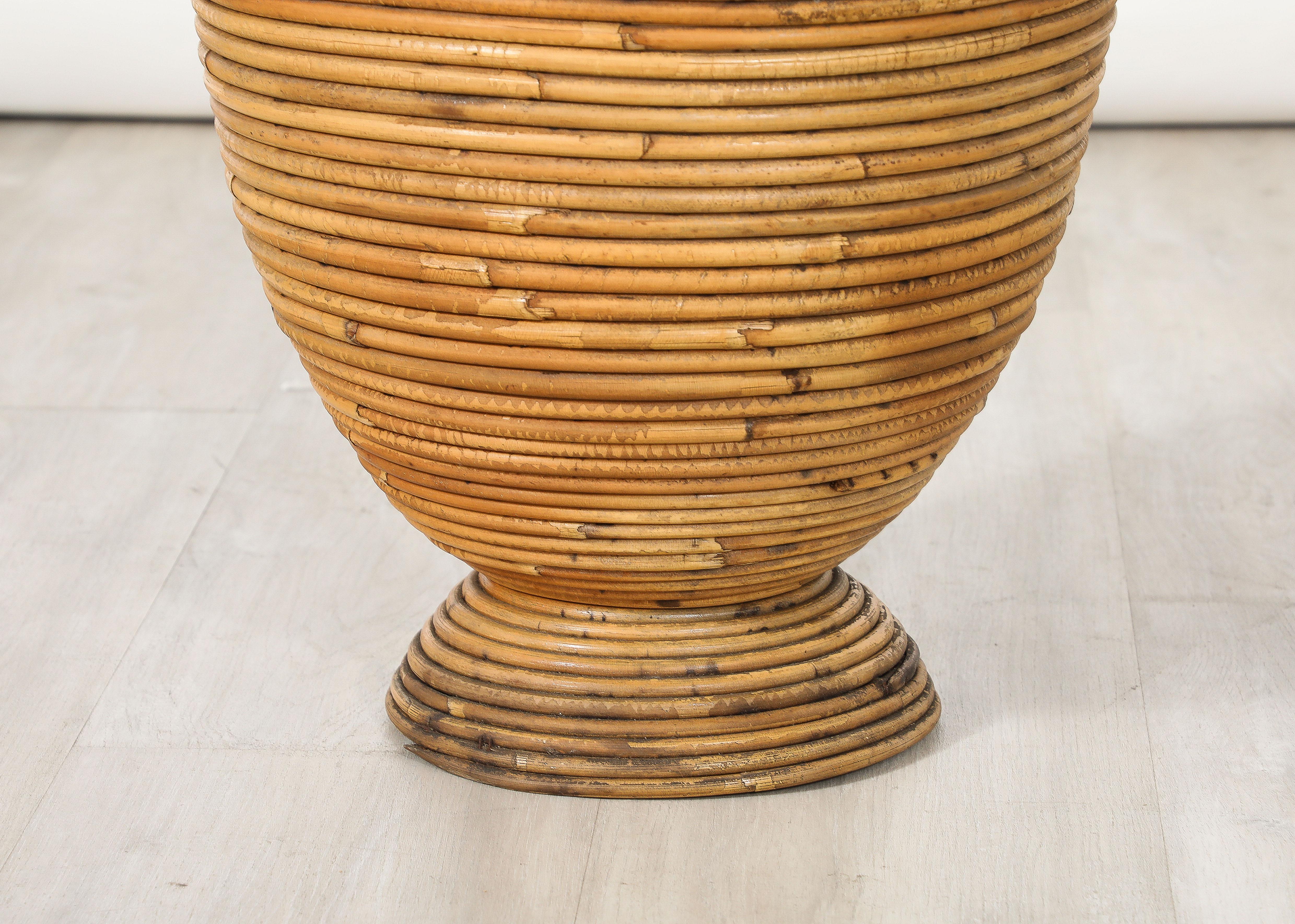 Mid-Century Modern Italian Bamboo Basket with Handle, Italy, circa 1950  For Sale