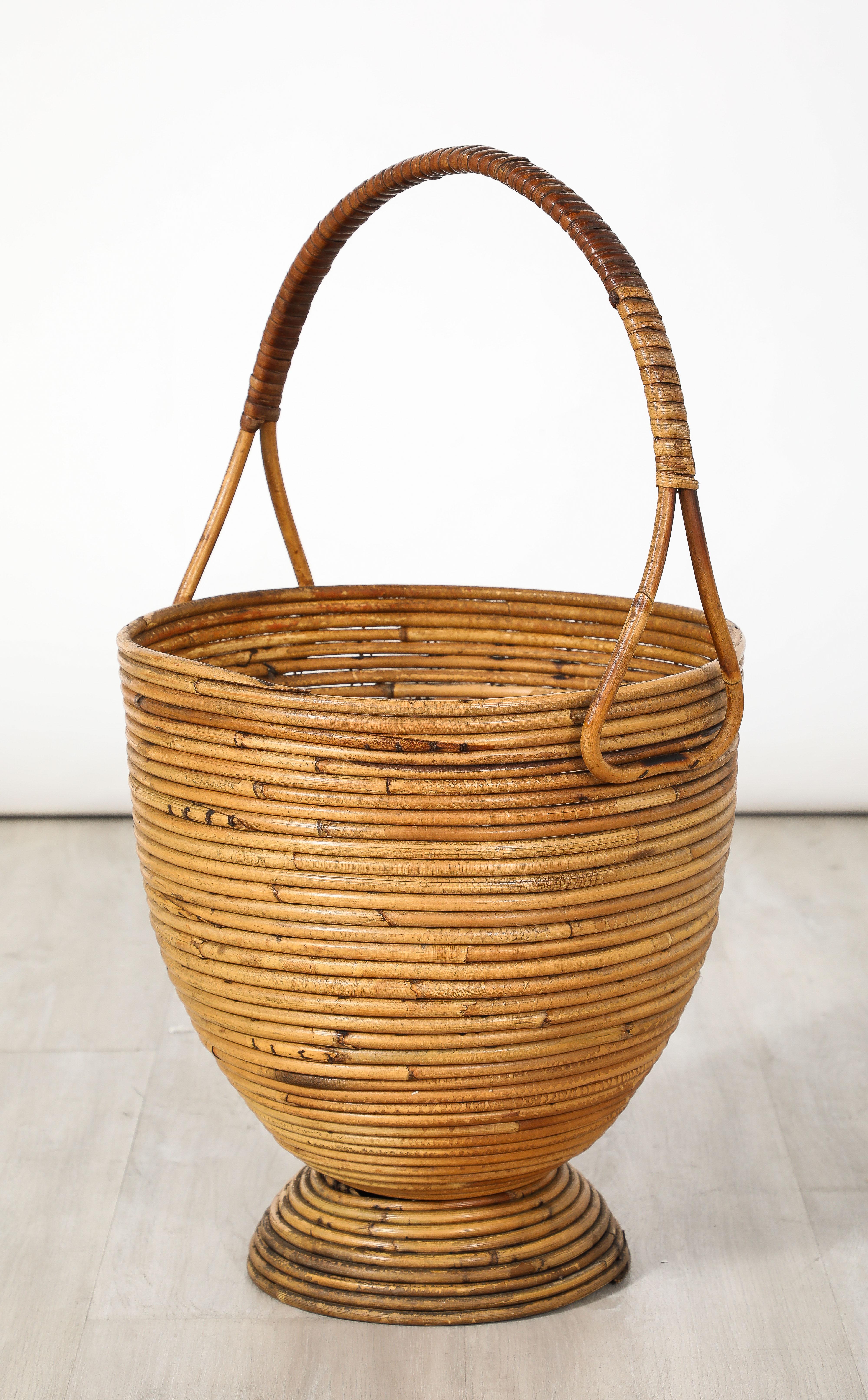 Italian Bamboo Basket with Handle, Italy, circa 1950  For Sale 1
