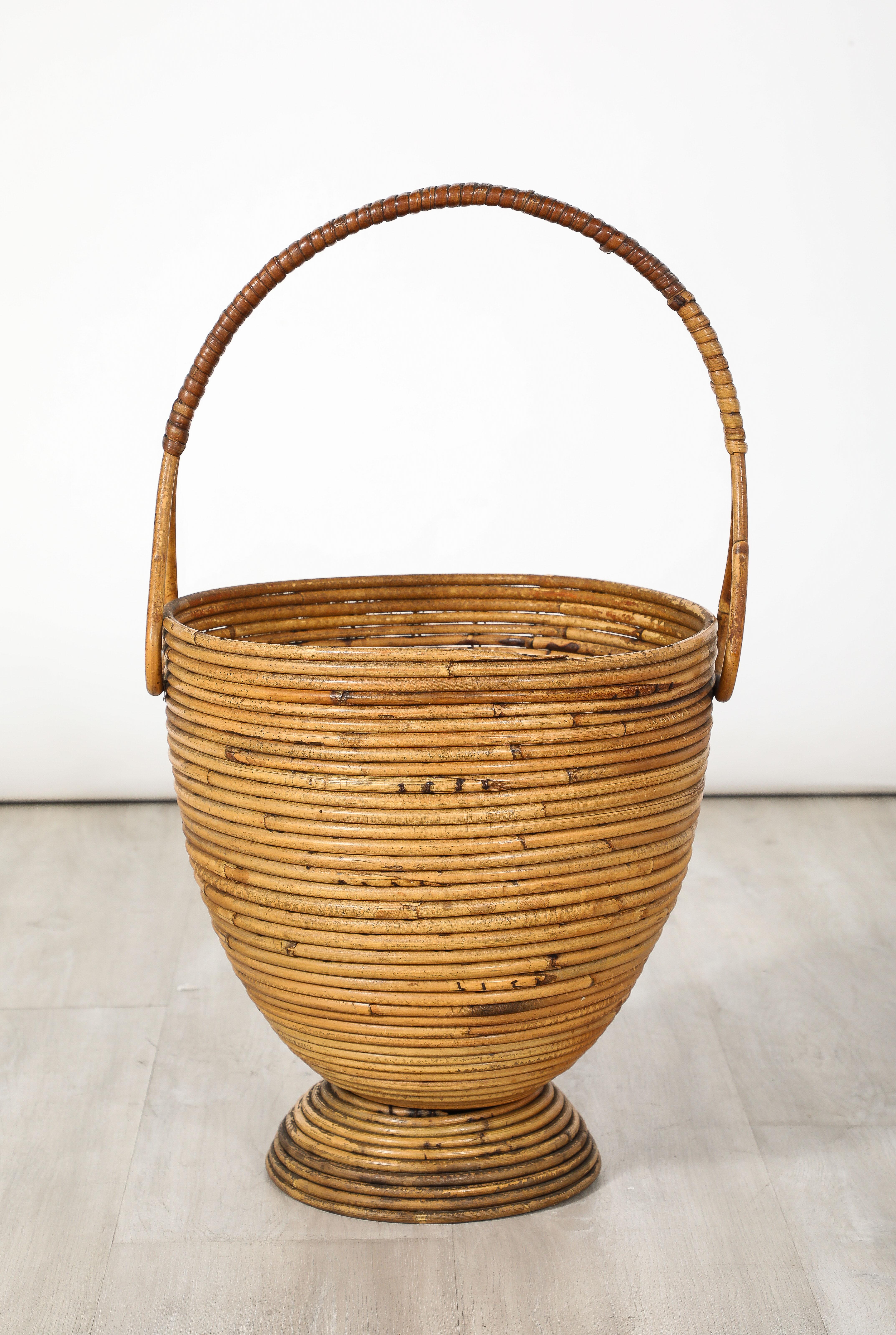 Italian Bamboo Basket with Handle, Italy, circa 1950  For Sale 2