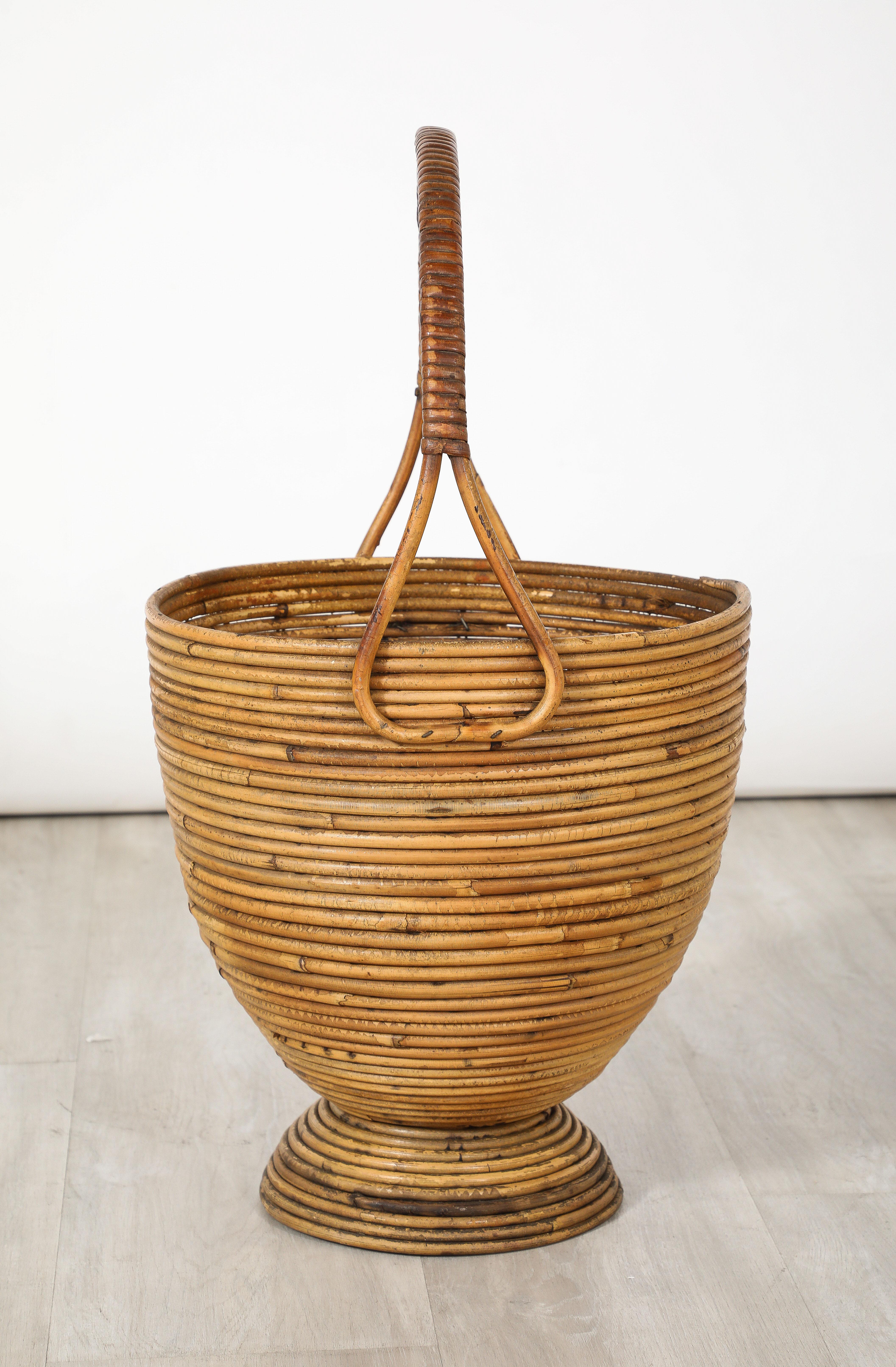 Italian Bamboo Basket with Handle, Italy, circa 1950  For Sale 3