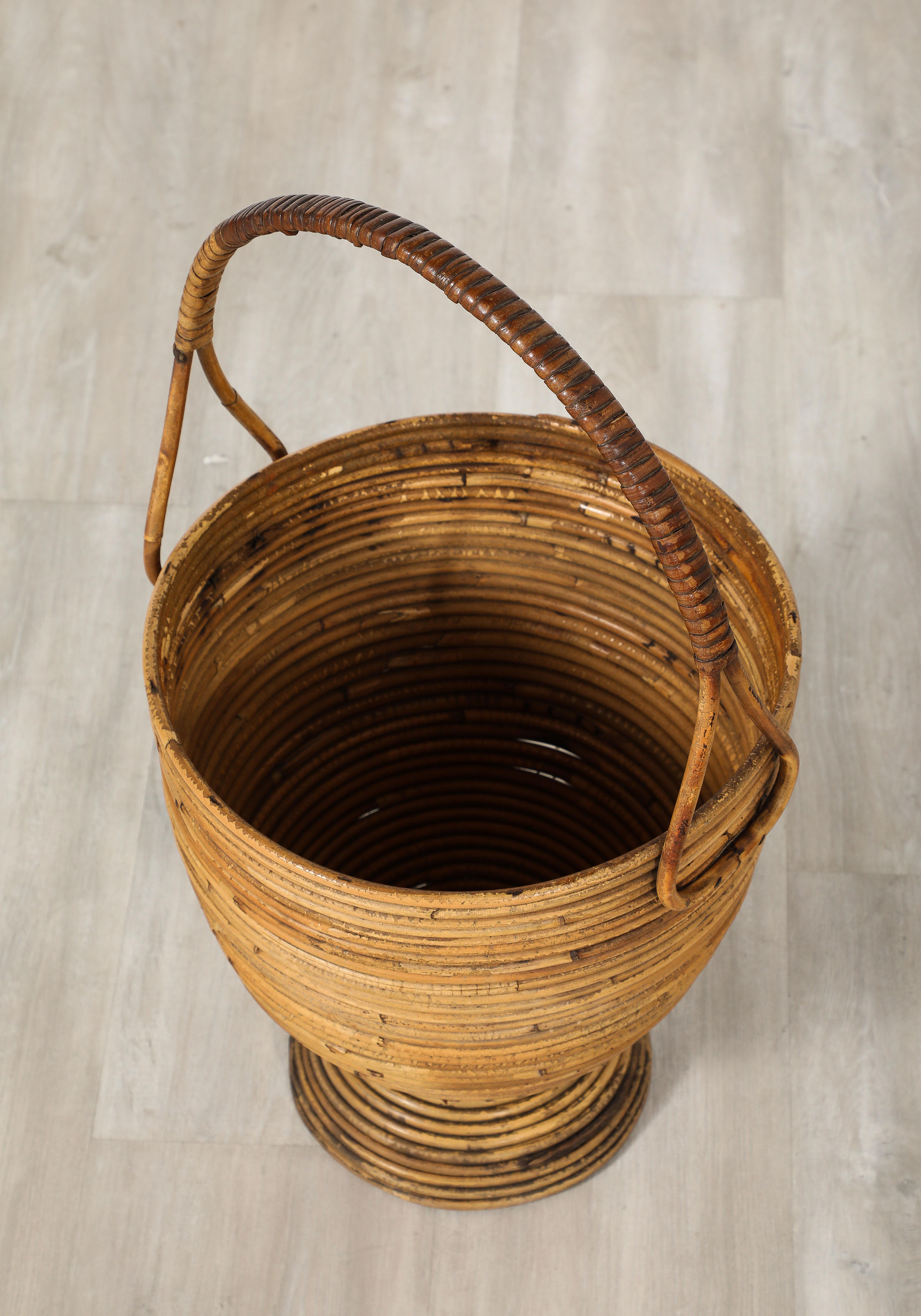 Italian Bamboo Basket with Handle, Italy, circa 1950  For Sale 4