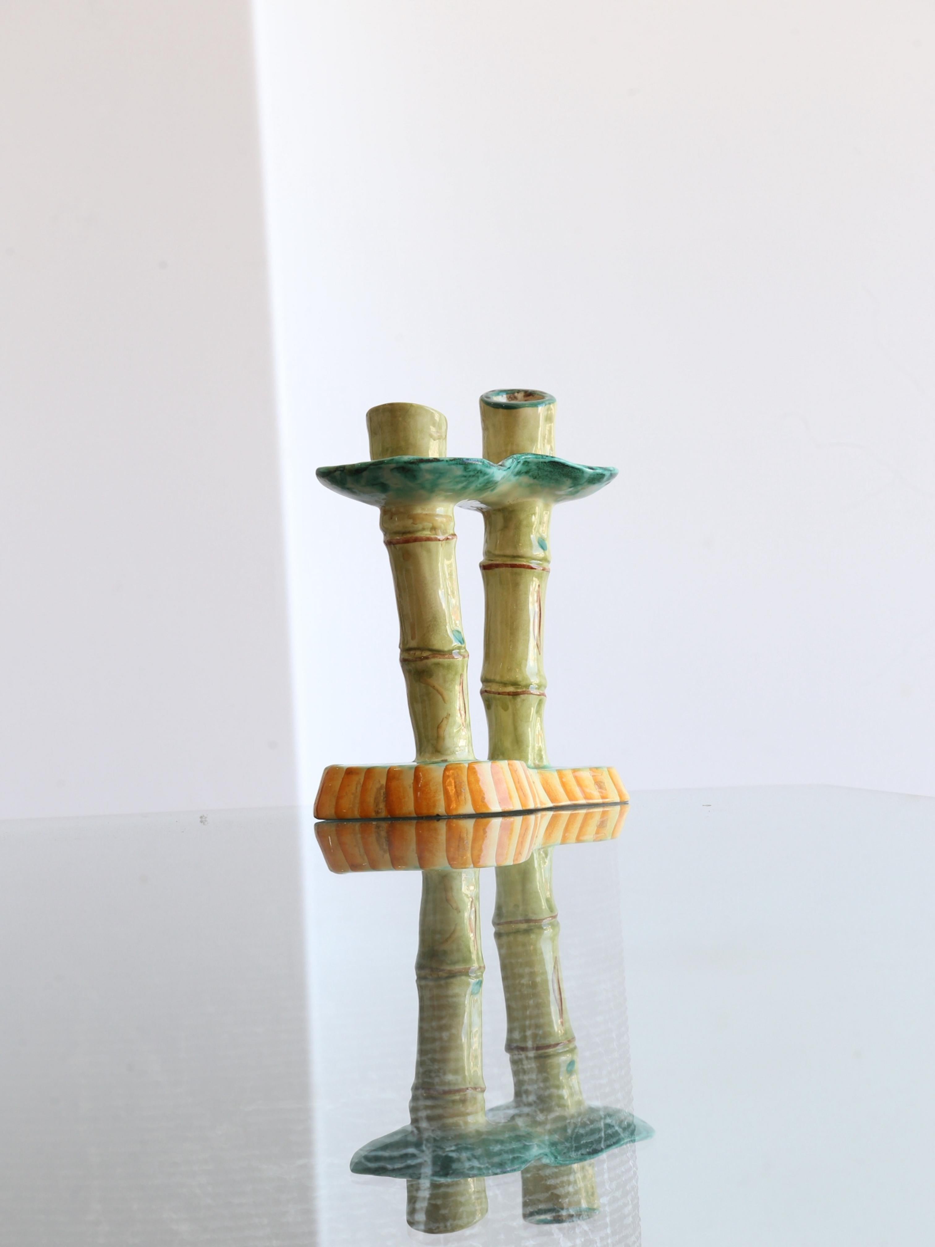 Mid-Century Modern Italian Bamboo Candlesticks Holder by Pucci Umbertide, 1970s