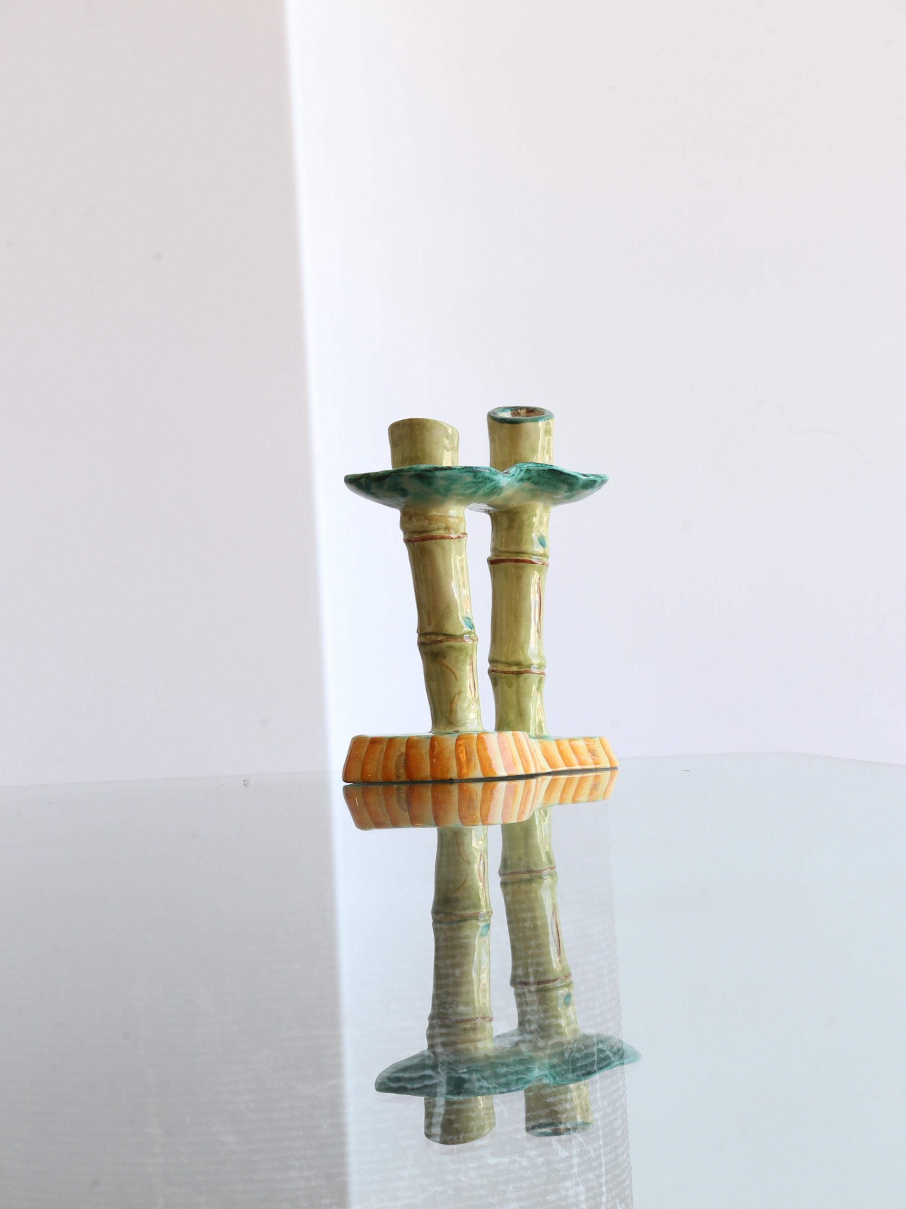 Italian Bamboo Candlesticks Holder by Pucci Umbertide, 1970s In Good Condition In Byron Bay, NSW