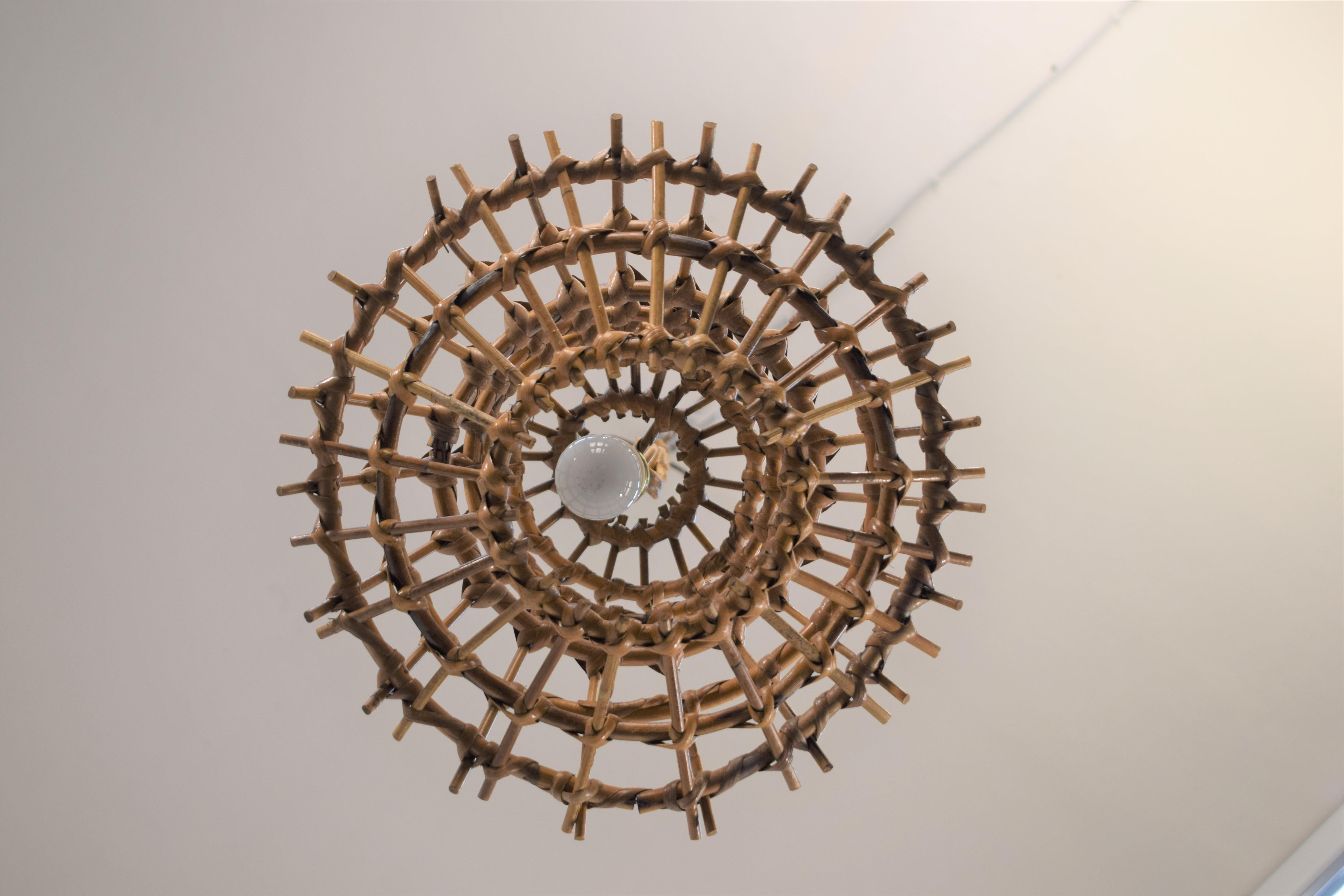 Lustre italien en bambou, années 1960 en vente 3