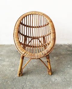 Italian Bamboo Children or Kids Chair Midcentury Style, Oval Shape, 1950s
