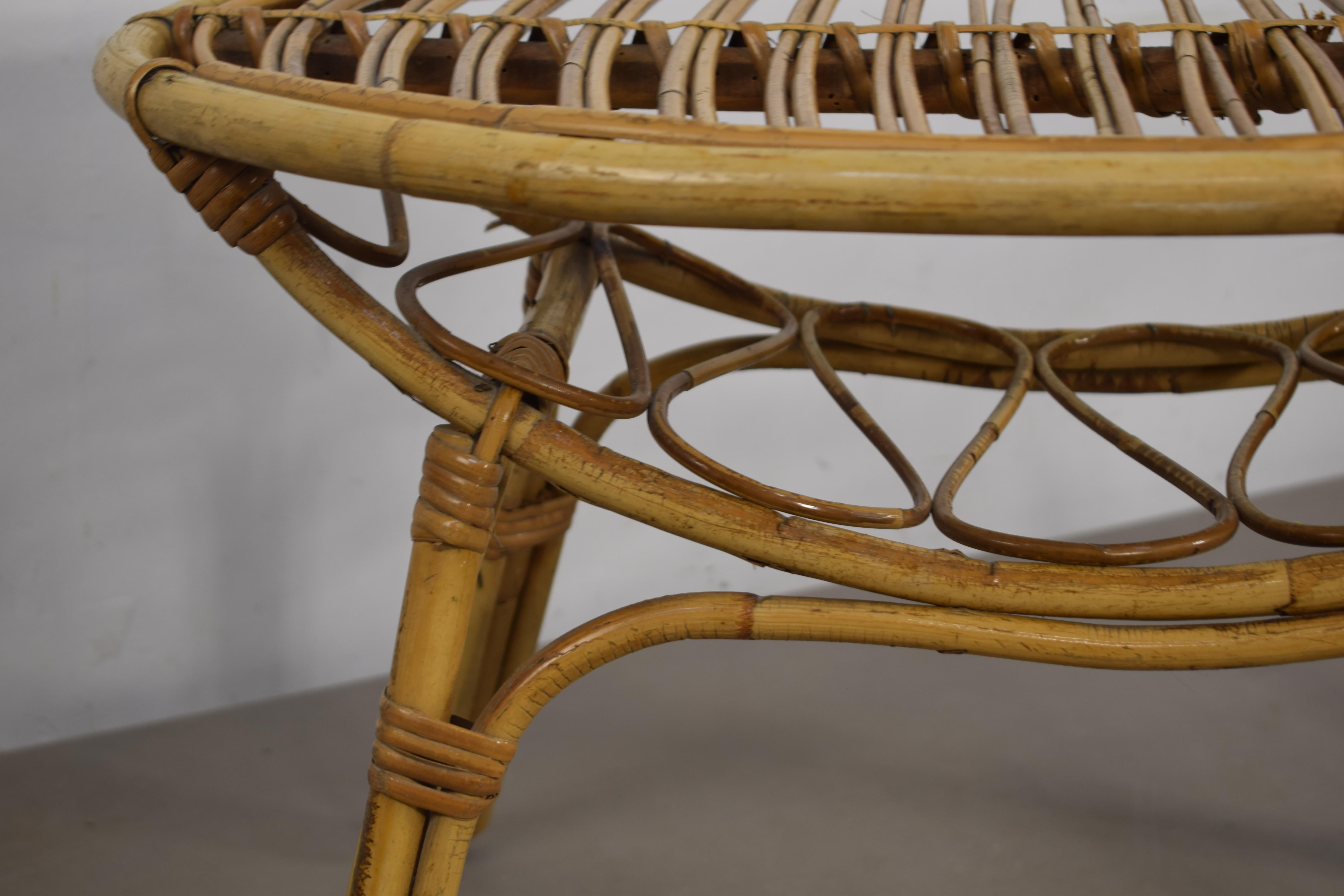 Italian Bamboo Coffee Table with Magazine Rack, 1960s 4
