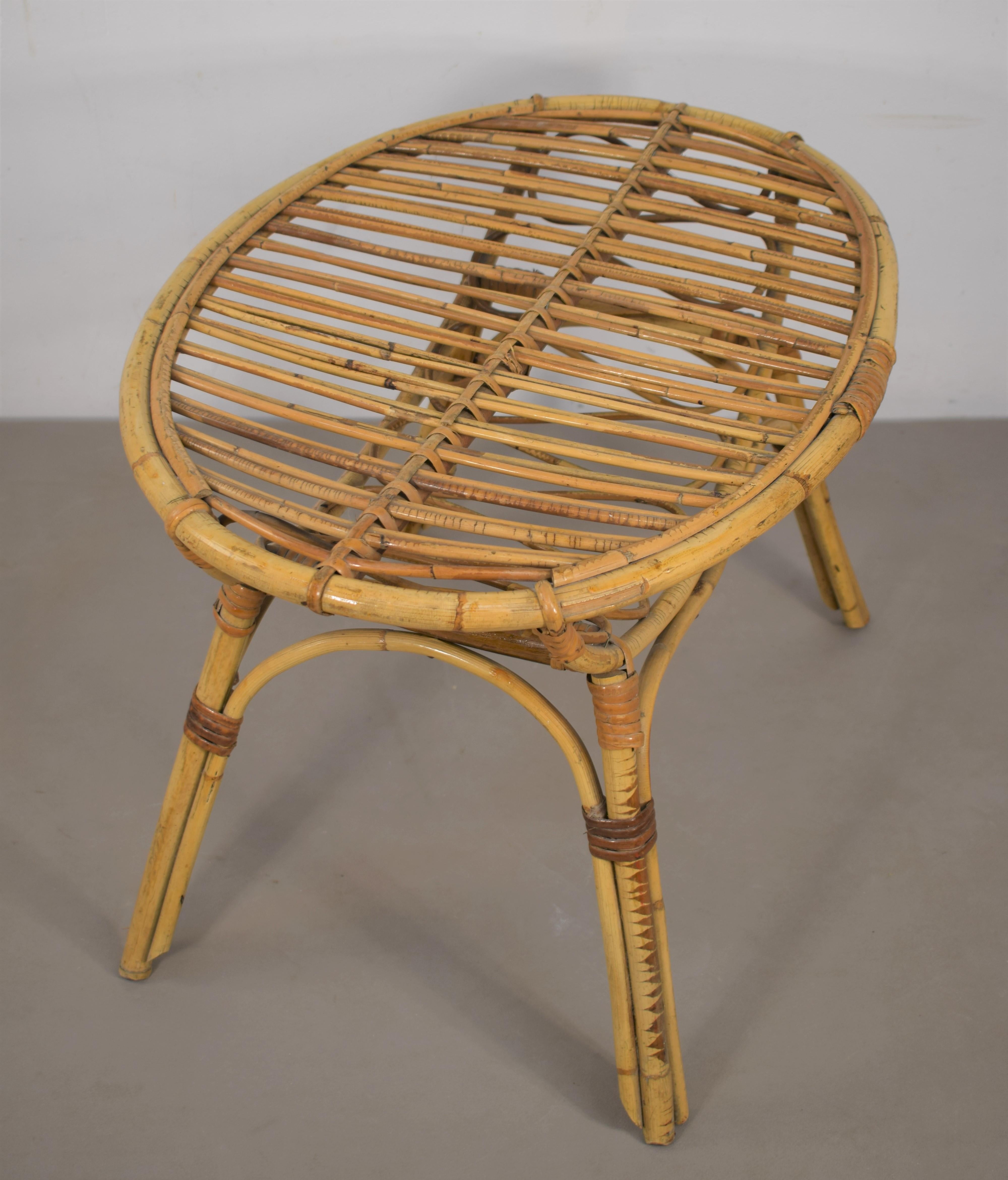 Italian Bamboo Coffee Table with Magazine Rack, 1960s In Good Condition In Palermo, PA