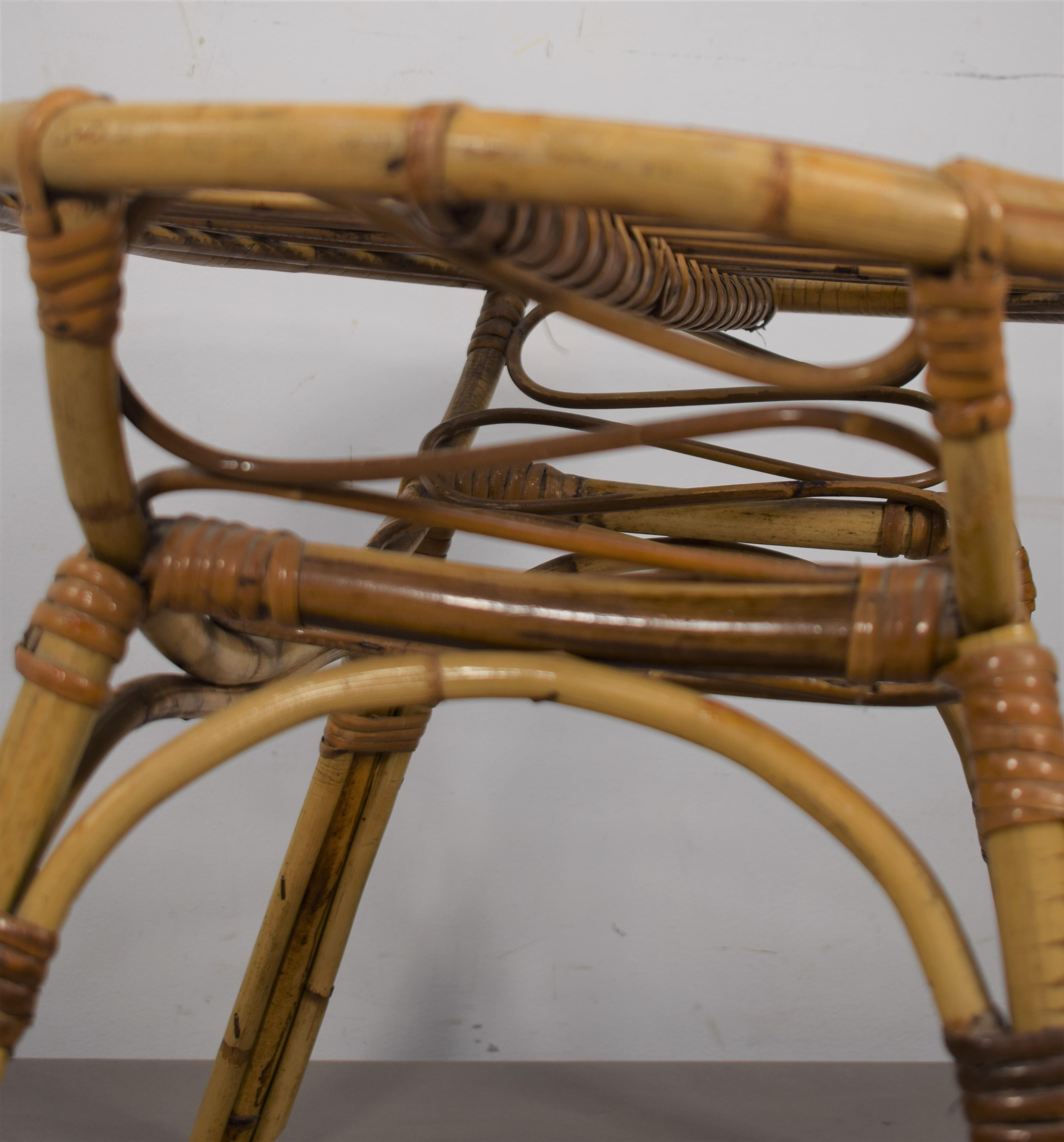 Mid-20th Century Italian Bamboo Coffee Table with Magazine Rack, 1960s